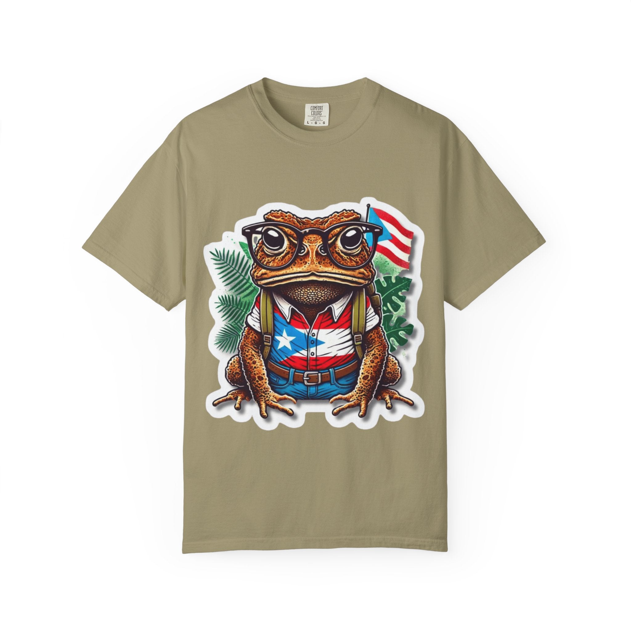 Puerto rico Patriotic Frog T-Shirt, Unisex Garment - Dyed Tee for Nature Lovers, Summer Parties, Luce tu orgullo puertorriqueño con estilo PR - Metamorphosis Creations