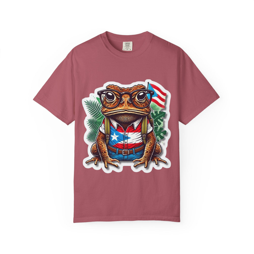 Puerto rico Patriotic Frog T-Shirt, Unisex Garment - Dyed Tee for Nature Lovers, Summer Parties, Luce tu orgullo puertorriqueño con estilo PR - Metamorphosis Creations