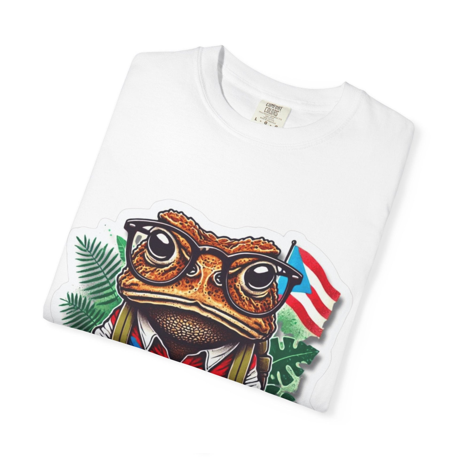 Puerto rico Patriotic Frog T-Shirt, Unisex Garment - Dyed Tee for Nature Lovers, Summer Parties, Luce tu orgullo puertorriqueño con estilo PR - Metamorphosis Creations