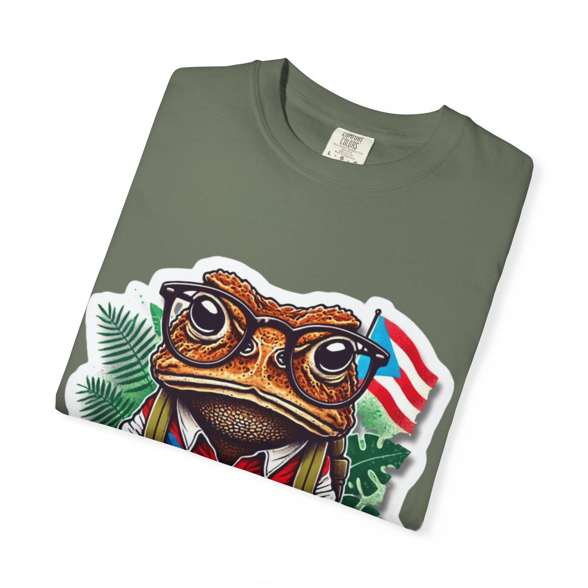 Puerto rico Patriotic Frog T-Shirt, Unisex Garment - Dyed Tee for Nature Lovers, Summer Parties, Luce tu orgullo puertorriqueño con estilo PR - Metamorphosis Creations