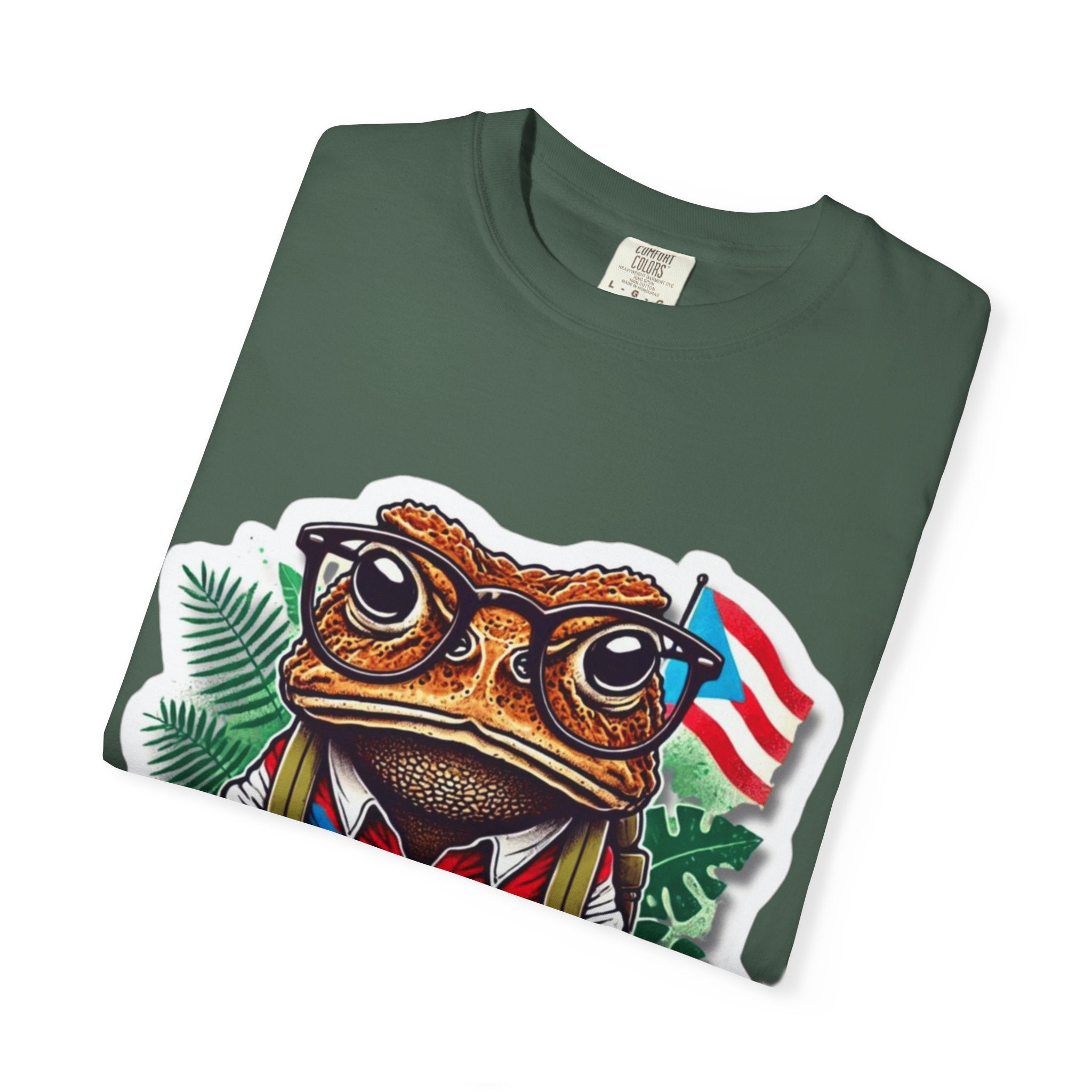 Puerto rico Patriotic Frog T-Shirt, Unisex Garment - Dyed Tee for Nature Lovers, Summer Parties, Luce tu orgullo puertorriqueño con estilo PR - Metamorphosis Creations