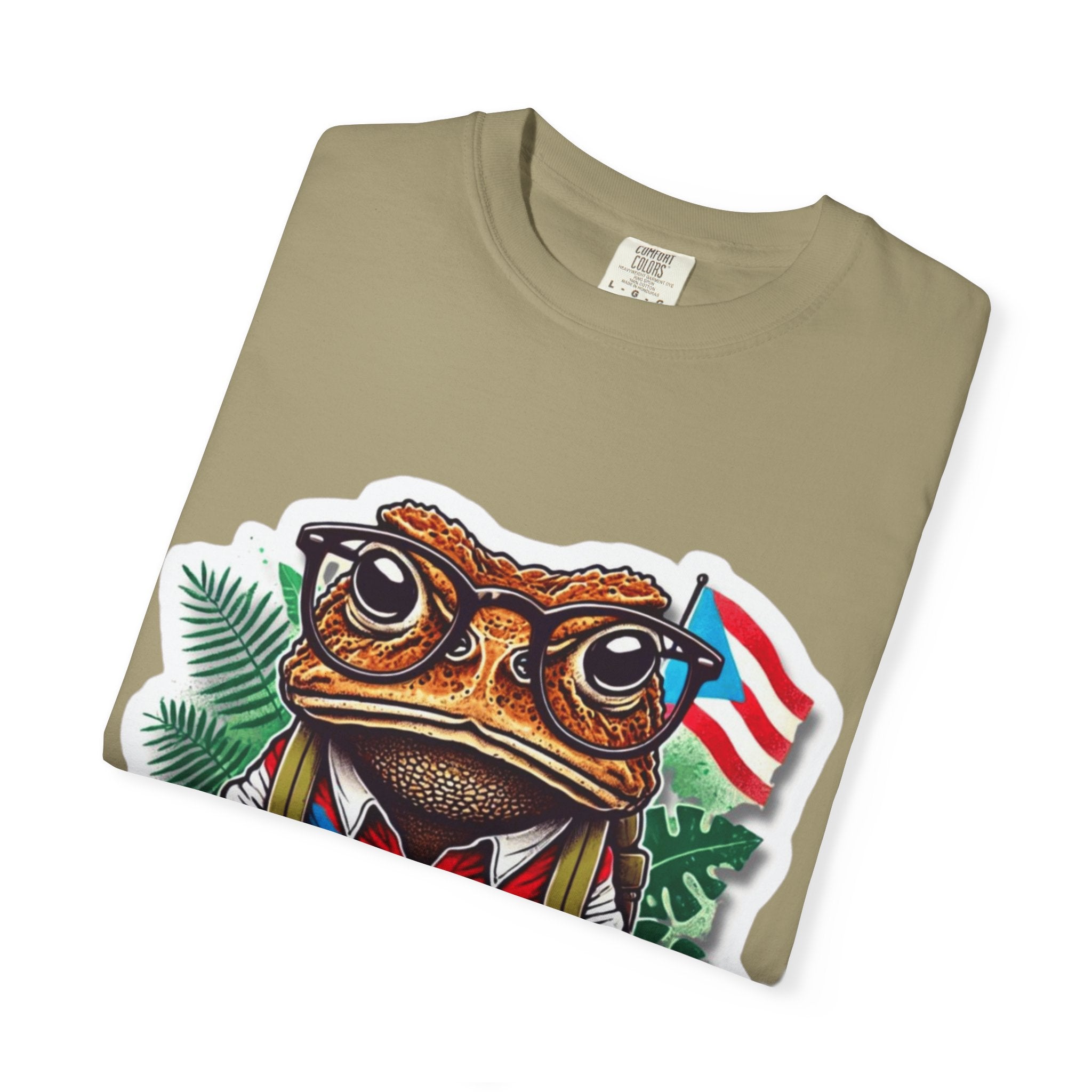 Puerto rico Patriotic Frog T-Shirt, Unisex Garment - Dyed Tee for Nature Lovers, Summer Parties, Luce tu orgullo puertorriqueño con estilo PR - Metamorphosis Creations