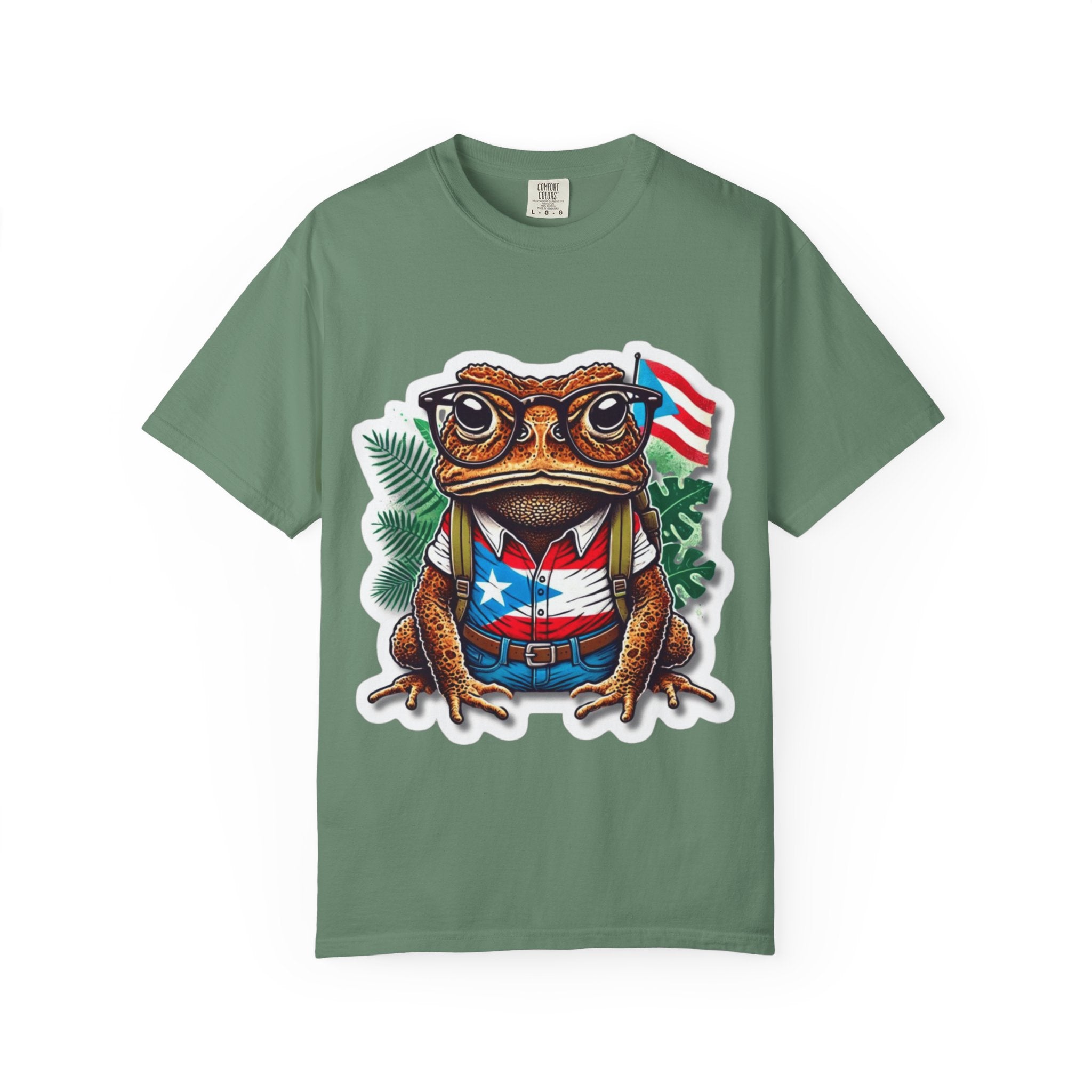 Puerto rico Patriotic Frog T-Shirt, Unisex Garment - Dyed Tee for Nature Lovers, Summer Parties, Luce tu orgullo puertorriqueño con estilo PR - Metamorphosis Creations
