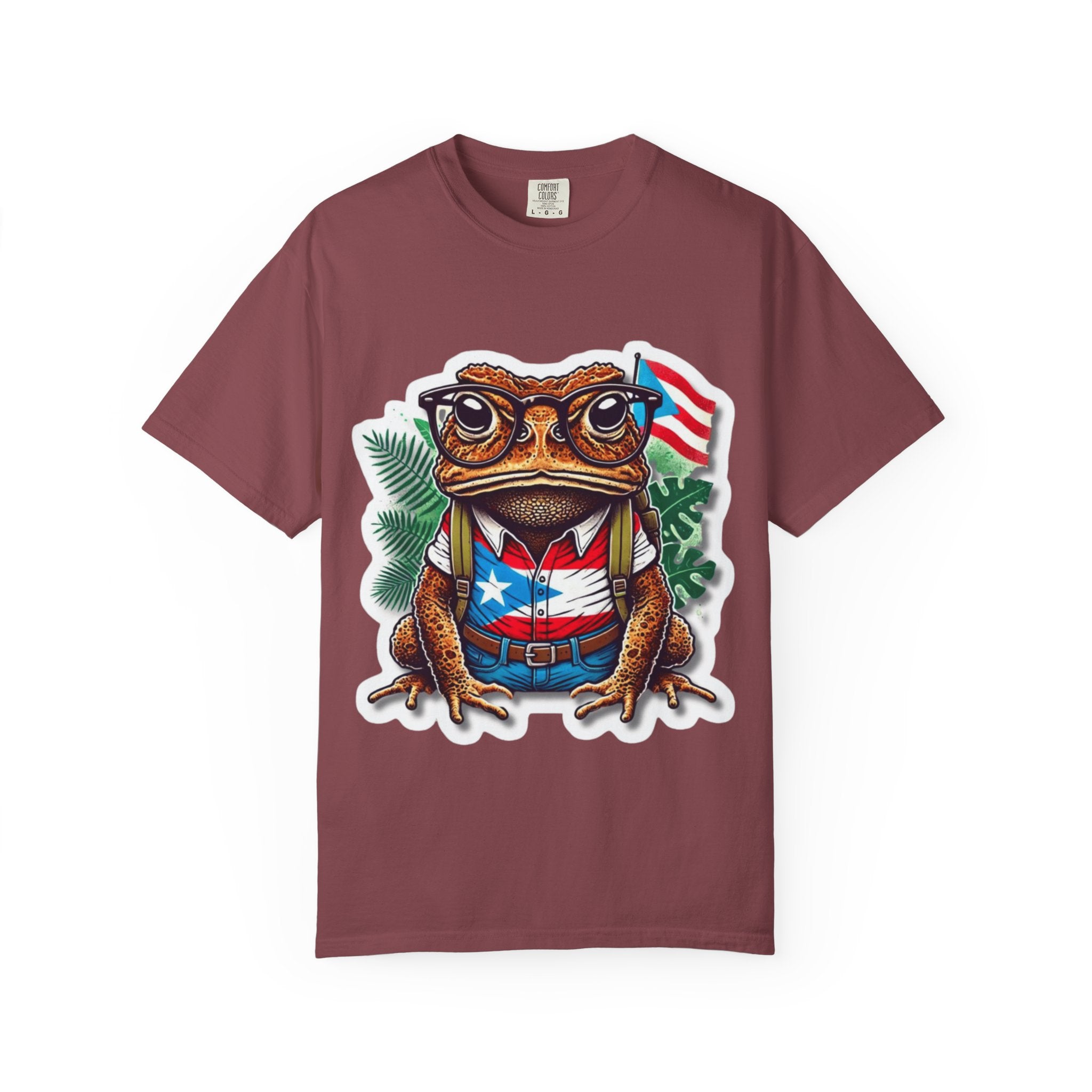 Puerto rico Patriotic Frog T-Shirt, Unisex Garment - Dyed Tee for Nature Lovers, Summer Parties, Luce tu orgullo puertorriqueño con estilo PR - Metamorphosis Creations