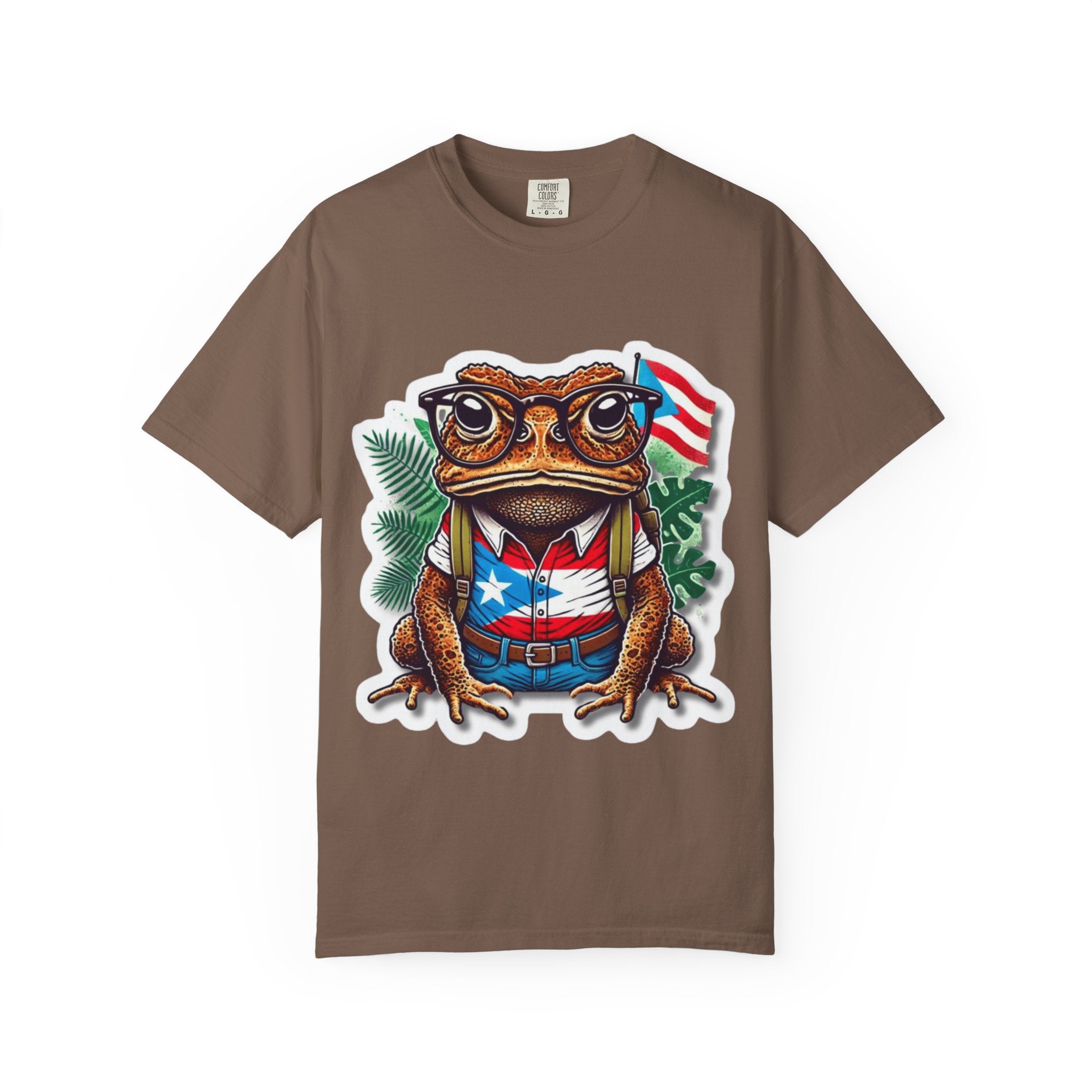 Puerto rico Patriotic Frog T-Shirt, Unisex Garment - Dyed Tee for Nature Lovers, Summer Parties, Luce tu orgullo puertorriqueño con estilo PR - Metamorphosis Creations
