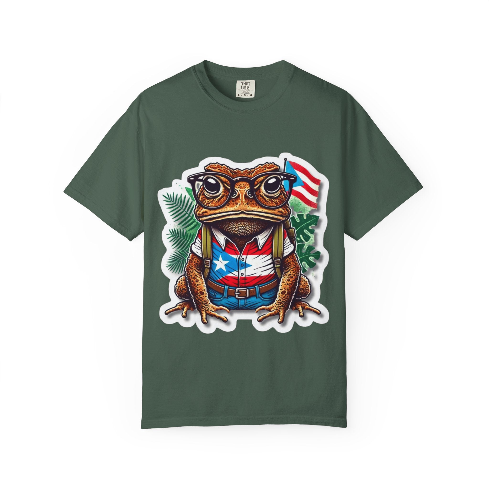 Puerto rico Patriotic Frog T-Shirt, Unisex Garment - Dyed Tee for Nature Lovers, Summer Parties, Luce tu orgullo puertorriqueño con estilo PR - Metamorphosis Creations