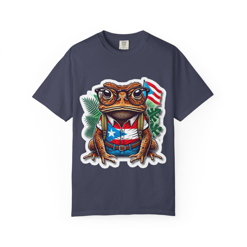 Puerto rico Patriotic Frog T-Shirt, Unisex Garment - Dyed Tee for Nature Lovers, Summer Parties, Luce tu orgullo puertorriqueño con estilo PR - Metamorphosis Creations