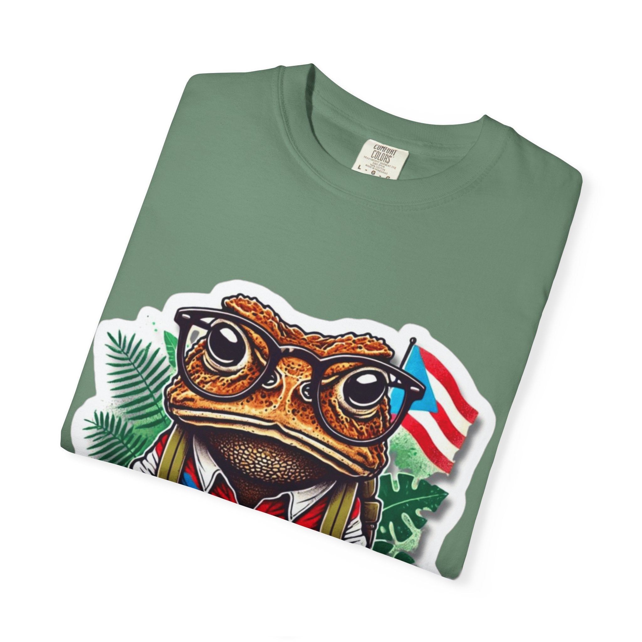 Puerto rico Patriotic Frog T-Shirt, Unisex Garment - Dyed Tee for Nature Lovers, Summer Parties, Luce tu orgullo puertorriqueño con estilo PR - Metamorphosis Creations
