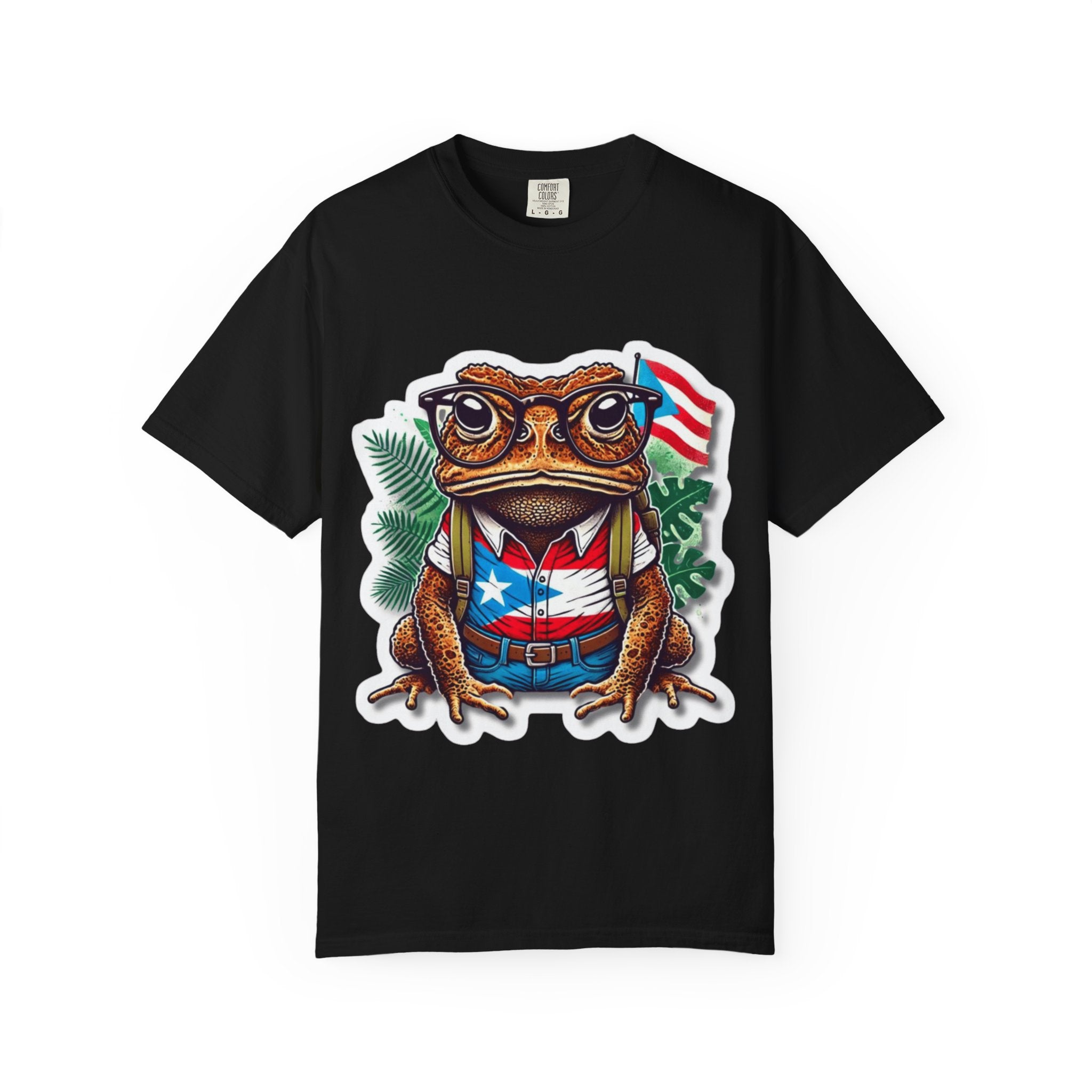 Puerto rico Patriotic Frog T-Shirt, Unisex Garment - Dyed Tee for Nature Lovers, Summer Parties, Luce tu orgullo puertorriqueño con estilo PR - Metamorphosis Creations