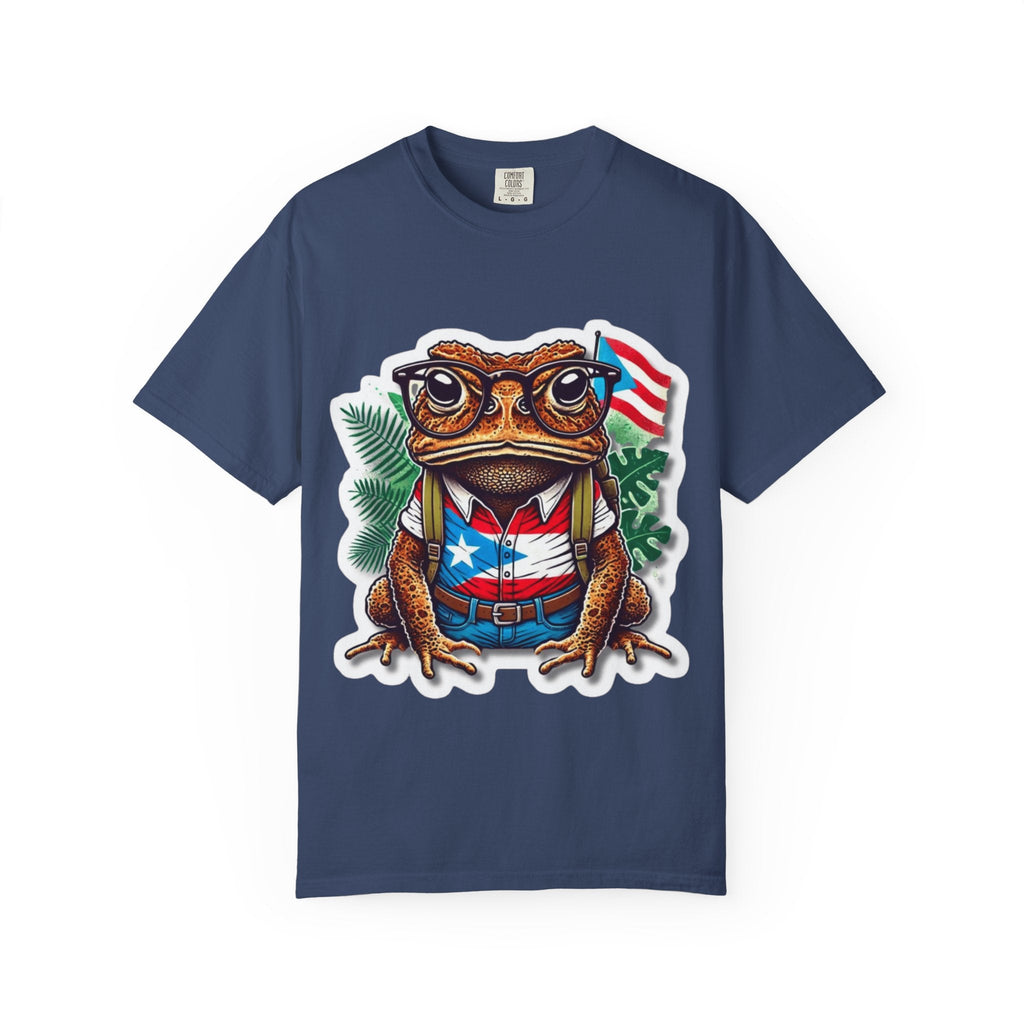 Puerto rico Patriotic Frog T-Shirt, Unisex Garment - Dyed Tee for Nature Lovers, Summer Parties, Luce tu orgullo puertorriqueño con estilo PR - Metamorphosis Creations