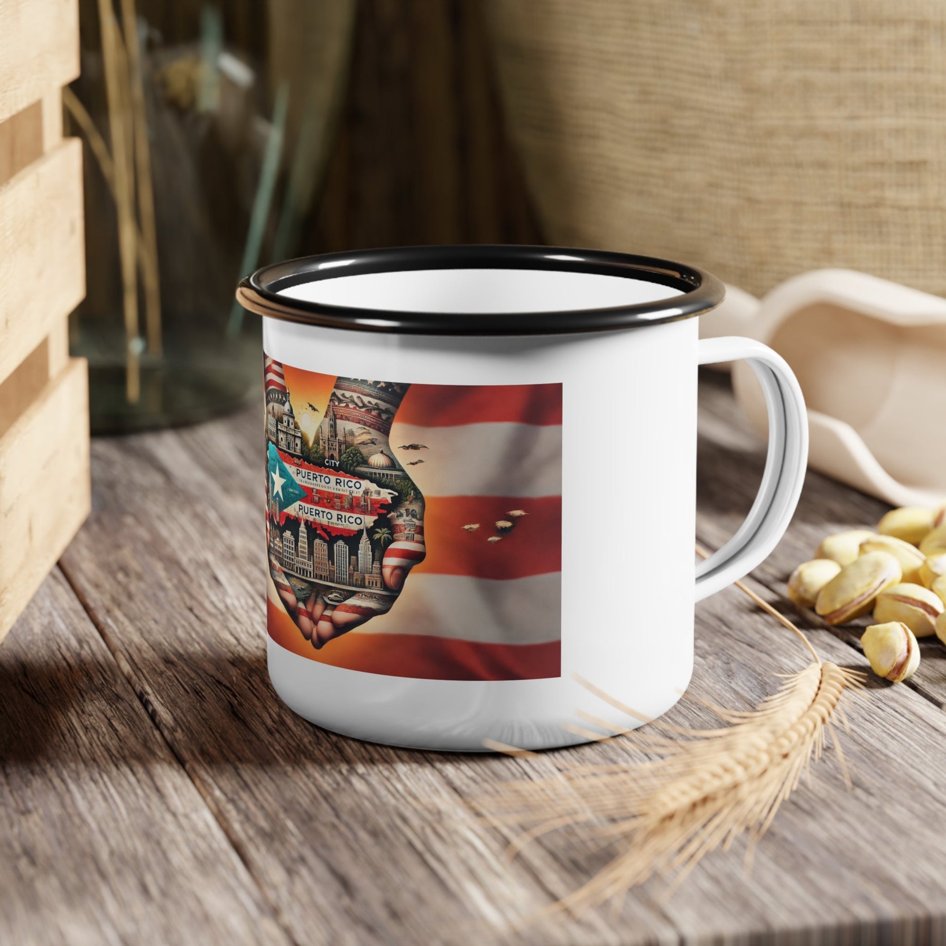 Puerto Rico Pride Enamel Camp Cup, Outdoor Coffee Mug, Travel Cup, Camping Gift, Puerto Rico Lover's Mug, Flag Mug - Metamorphosis Creations