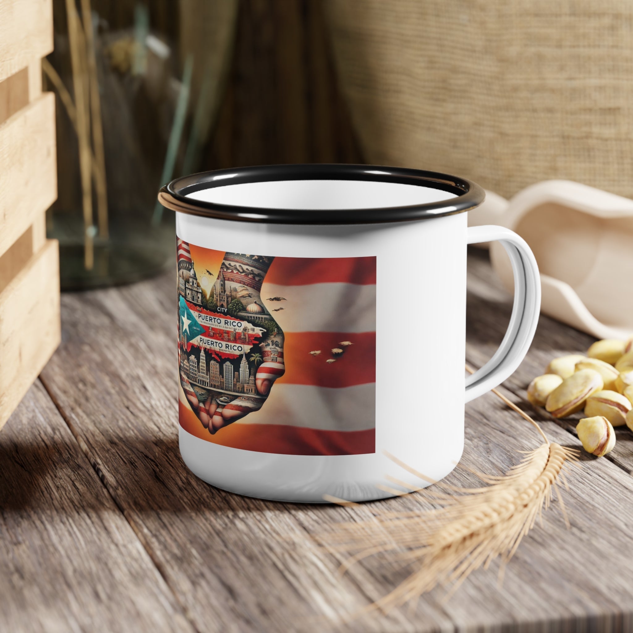 Puerto Rico Pride Enamel Camp Cup, Outdoor Coffee Mug, Travel Cup, Camping Gift, Puerto Rico Lover's Mug, Flag Mug - Metamorphosis Creations