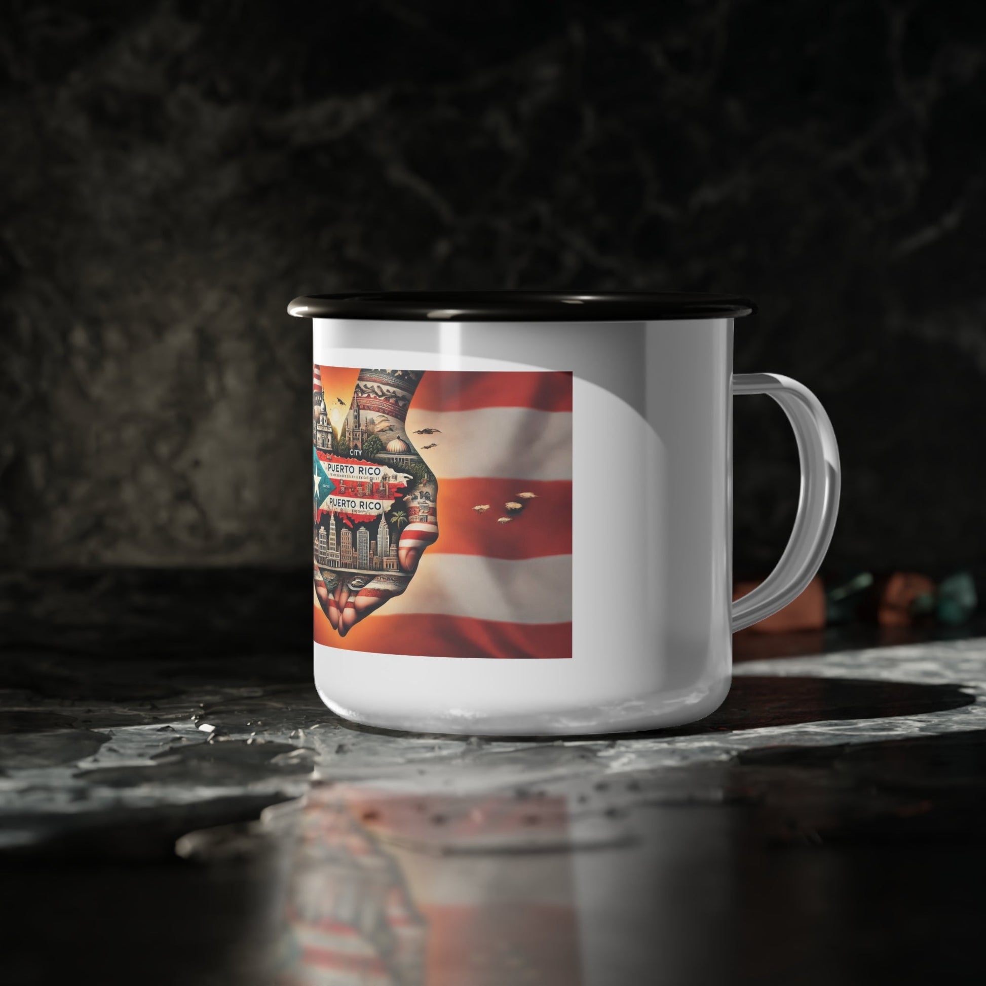 Puerto Rico Pride Enamel Camp Cup, Outdoor Coffee Mug, Travel Cup, Camping Gift, Puerto Rico Lover's Mug, Flag Mug - Metamorphosis Creations