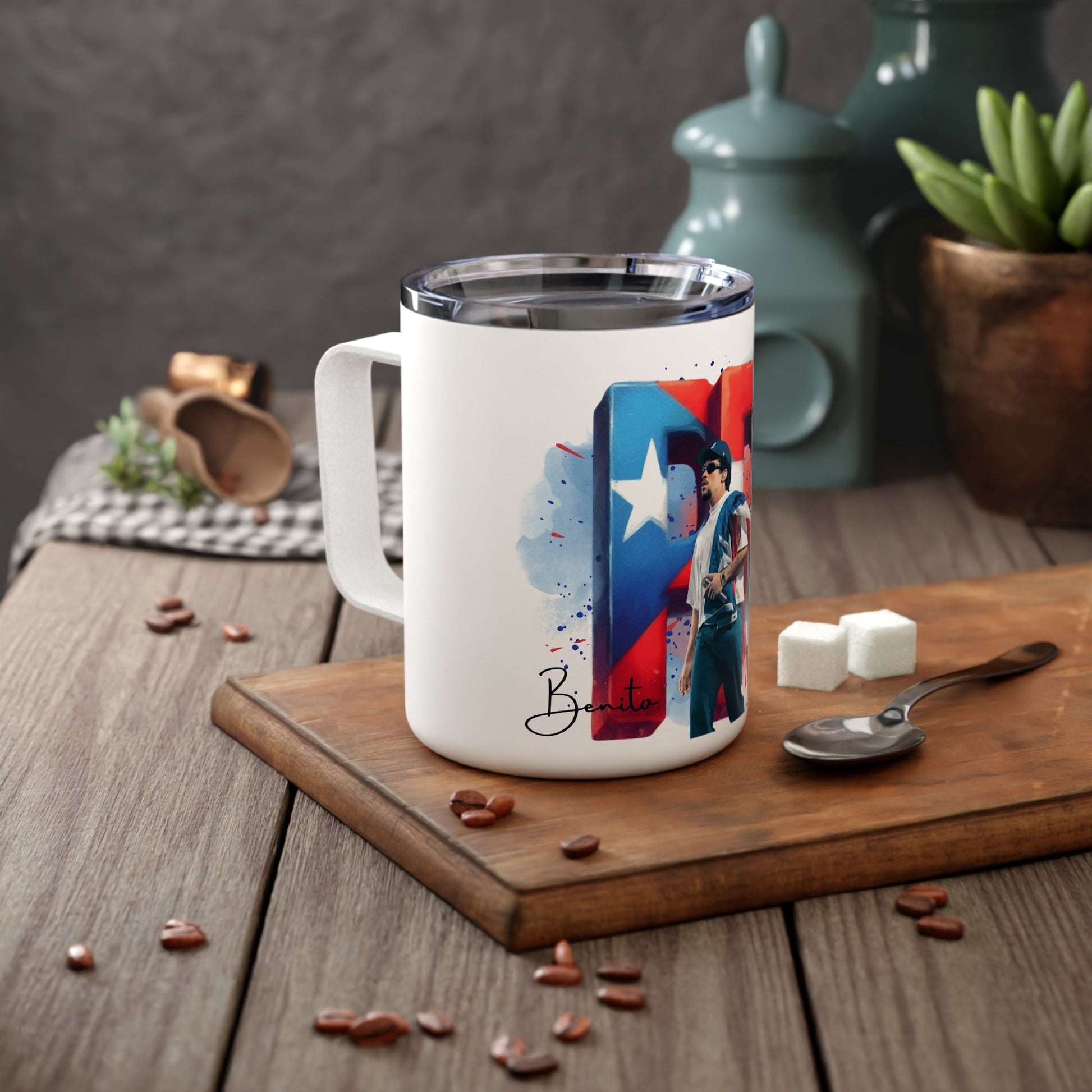 Puerto Rico Pride Insulated Coffee Mug - 10oz Travel Cup, Unique Gift for Coffee Lovers, Perfect for Celebrations, Personalized, [...] - Metamorphosis Creations