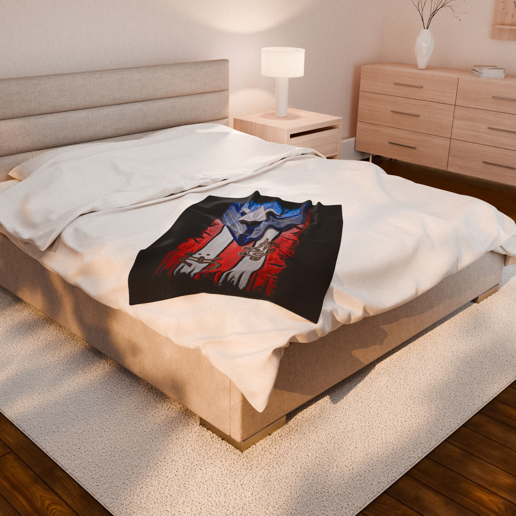 Puerto Rico Pride Velveteen Plush Blanket | Cozy Home Decor, Spirit of Cuba, Travel Gift, Cultural Blanket, Ideal for Festivals - Metamorphosis Creations