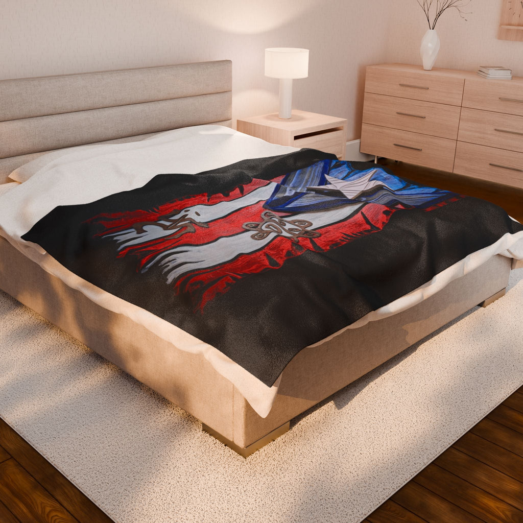 Puerto Rico Pride Velveteen Plush Blanket | Cozy Home Decor, Spirit of Cuba, Travel Gift, Cultural Blanket, Ideal for Festivals - Metamorphosis Creations