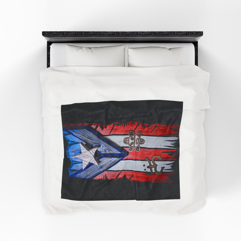 Puerto Rico Pride Velveteen Plush Blanket | Cozy Home Decor, Spirit of Cuba, Travel Gift, Cultural Blanket, Ideal for Festivals - Metamorphosis Creations