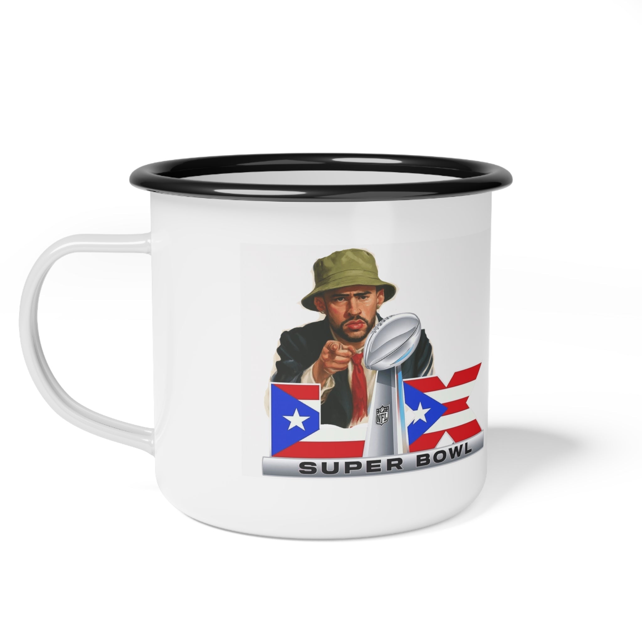 Puerto Rico Super Bowl Enamel Camp Cup | Retro Football Travel Mug, Sports Gift for Him, Tailgate Accessories, Outdoor Adventure - Metamorphosis Creations