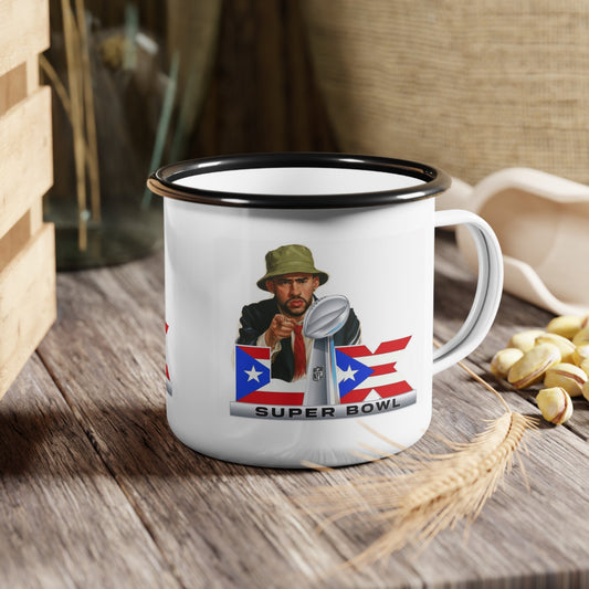 Puerto Rico Super Bowl Enamel Camp Cup | Retro Football Travel Mug, Sports Gift for Him, Tailgate Accessories, Outdoor Adventure - Metamorphosis Creations