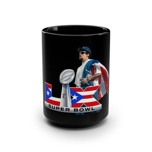 Puerto Rico Super Bowl Themed Black Mug, Perfect for Game Day, Football Fan Gift, 15oz Coffee Cup, Sports Memorabilia, NFL Celebration - Metamorphosis Creations
