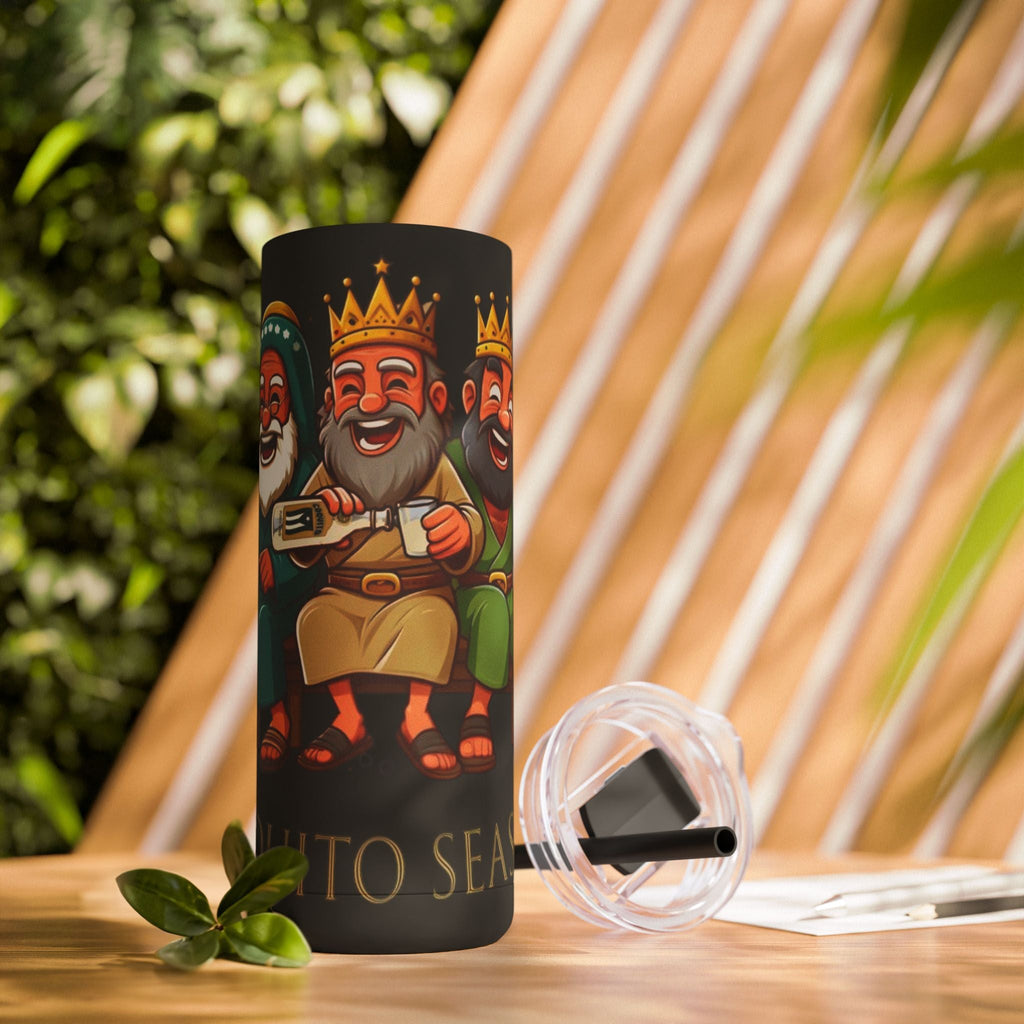Puerto Rico Traditions Coquito Cute Skinny Matte Drink Cup | Ideal for Parties, Gifts, and Everyday Use | Fun King Design - Metamorphosis Creations