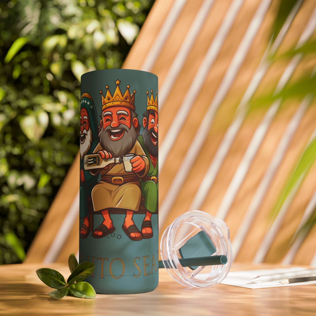 Puerto Rico Traditions Coquito Cute Skinny Matte Drink Cup | Ideal for Parties, Gifts, and Everyday Use | Fun King Design - Metamorphosis Creations