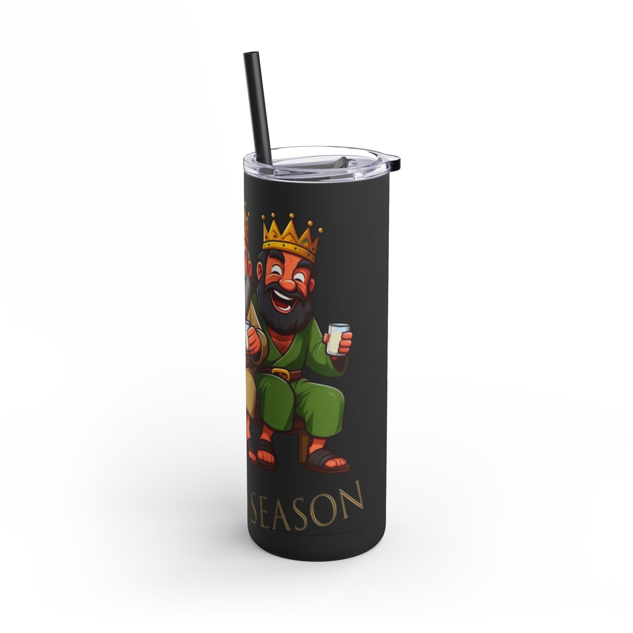 Puerto Rico Traditions Coquito Cute Skinny Matte Drink Cup | Ideal for Parties, Gifts, and Everyday Use | Fun King Design - Metamorphosis Creations