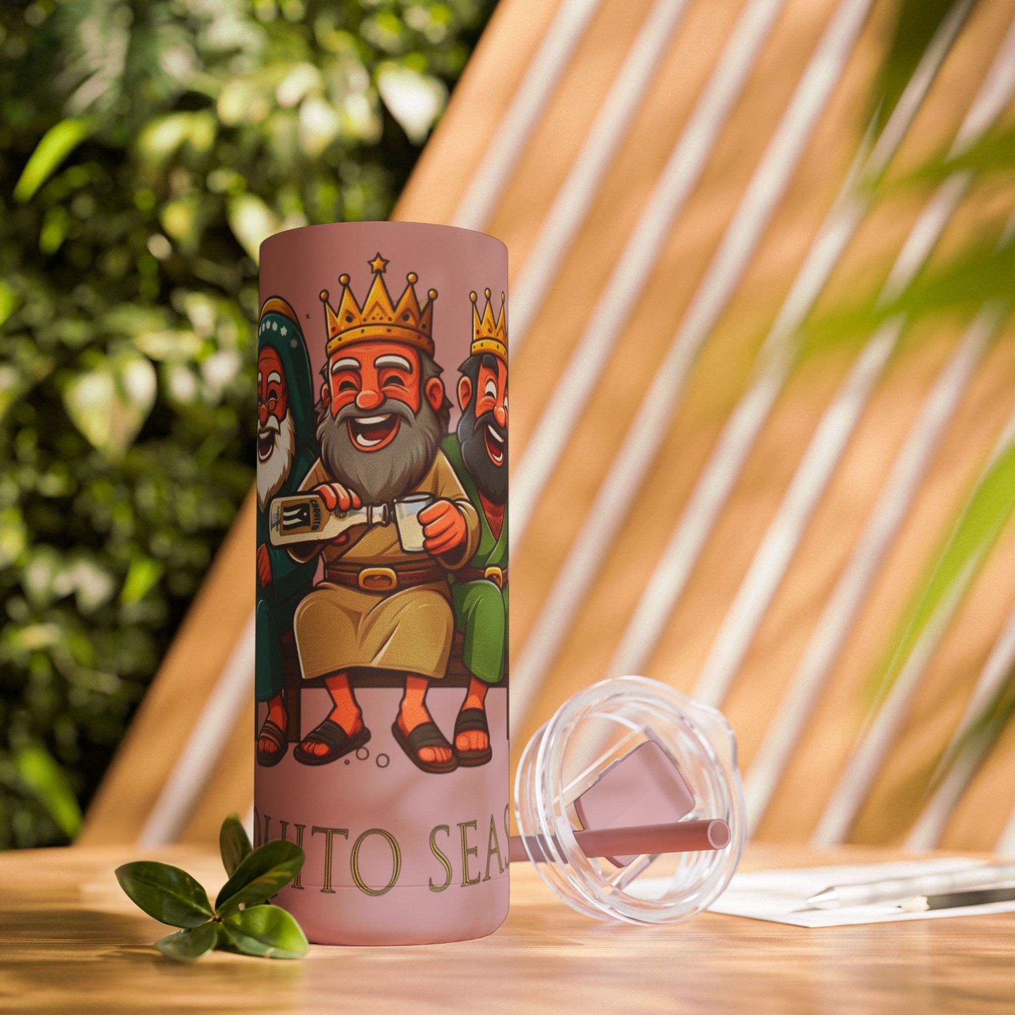 Puerto Rico Traditions Coquito Cute Skinny Matte Drink Cup | Ideal for Parties, Gifts, and Everyday Use | Fun King Design - Metamorphosis Creations