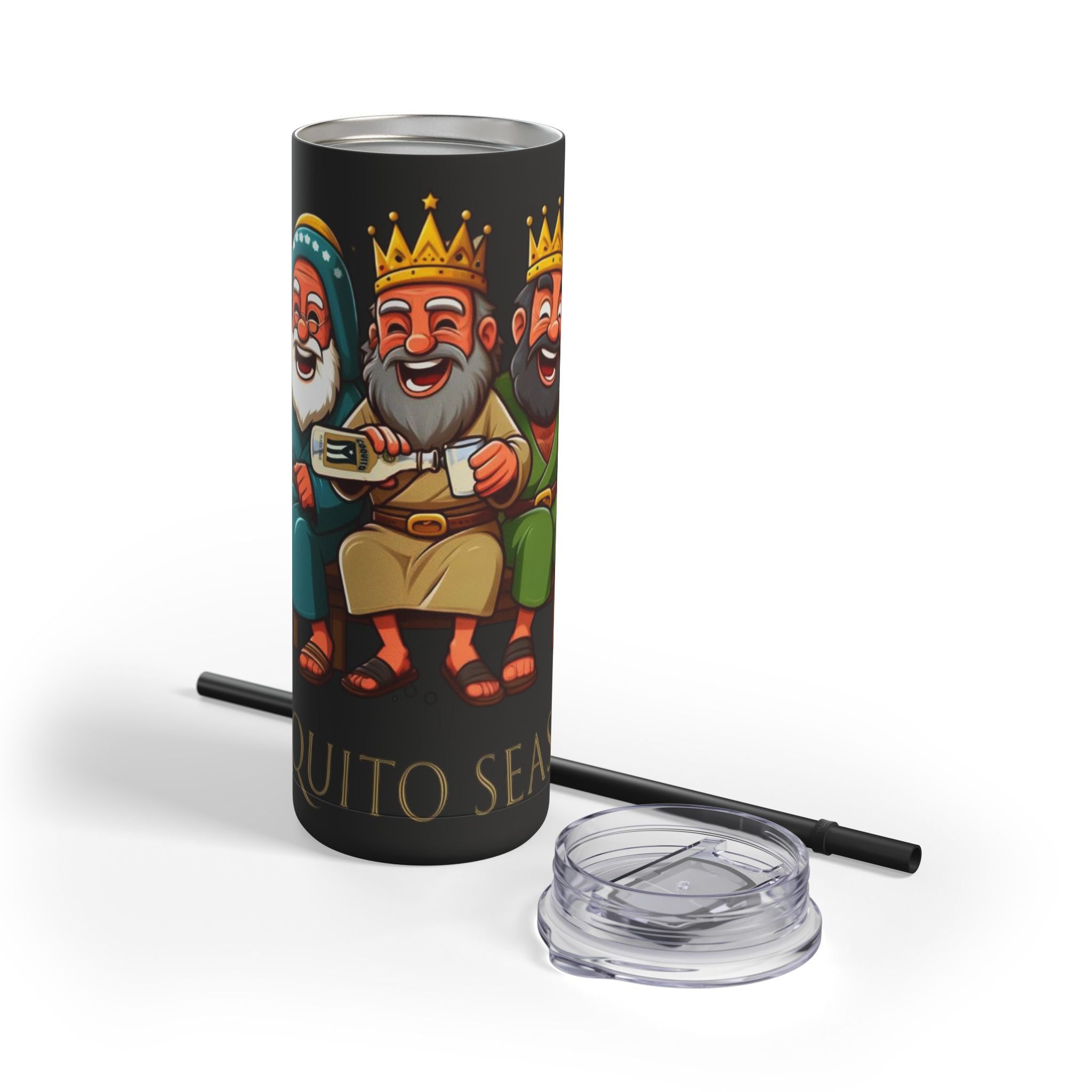Puerto Rico Traditions Coquito Cute Skinny Matte Drink Cup | Ideal for Parties, Gifts, and Everyday Use | Fun King Design - Metamorphosis Creations