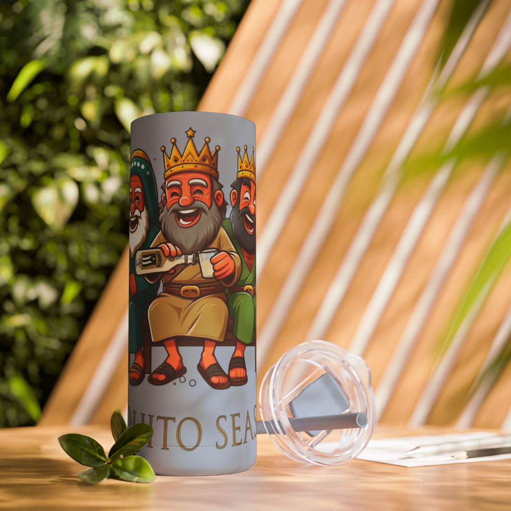Puerto Rico Traditions Coquito Cute Skinny Matte Drink Cup | Ideal for Parties, Gifts, and Everyday Use | Fun King Design - Metamorphosis Creations