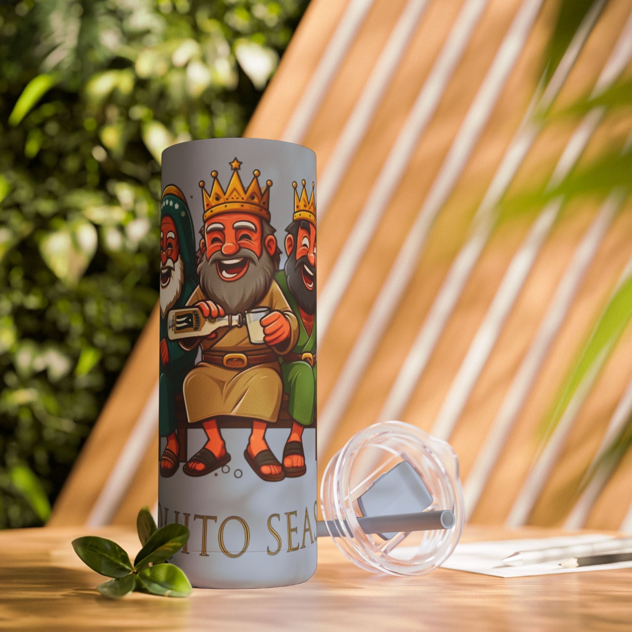 Puerto Rico Traditions Coquito Cute Skinny Matte Drink Cup | Ideal for Parties, Gifts, and Everyday Use | Fun King Design - Metamorphosis Creations
