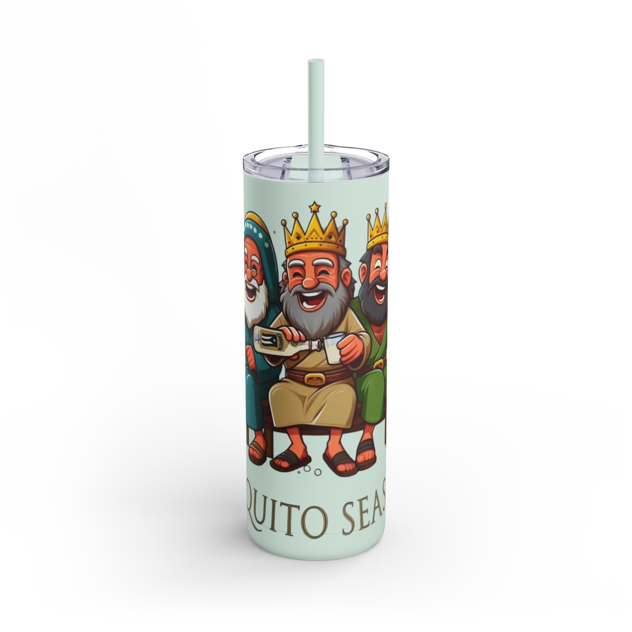 Puerto Rico Traditions Coquito Cute Skinny Matte Drink Cup | Ideal for Parties, Gifts, and Everyday Use | Fun King Design - Metamorphosis Creations