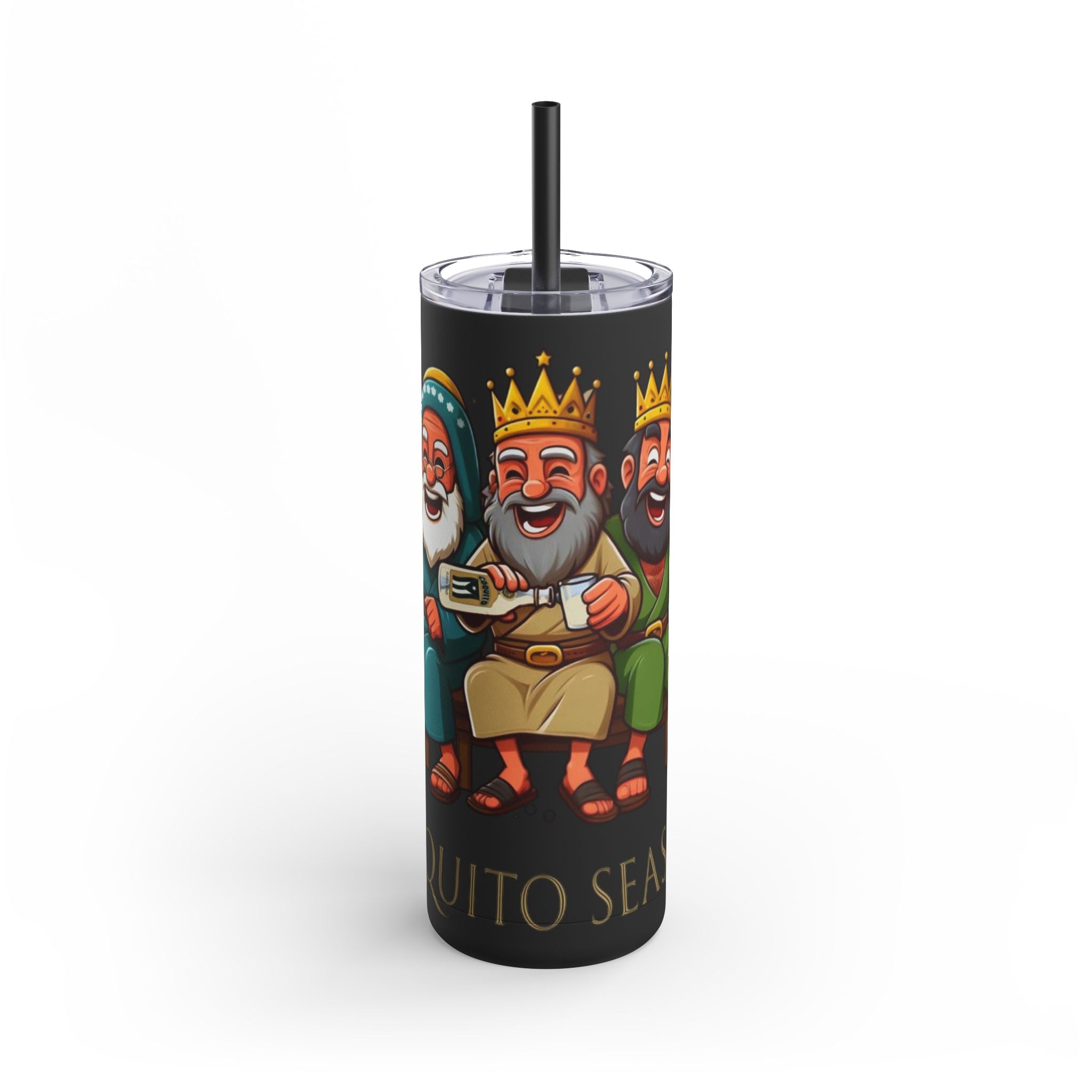 Puerto Rico Traditions Coquito Cute Skinny Matte Drink Cup | Ideal for Parties, Gifts, and Everyday Use | Fun King Design - Metamorphosis Creations