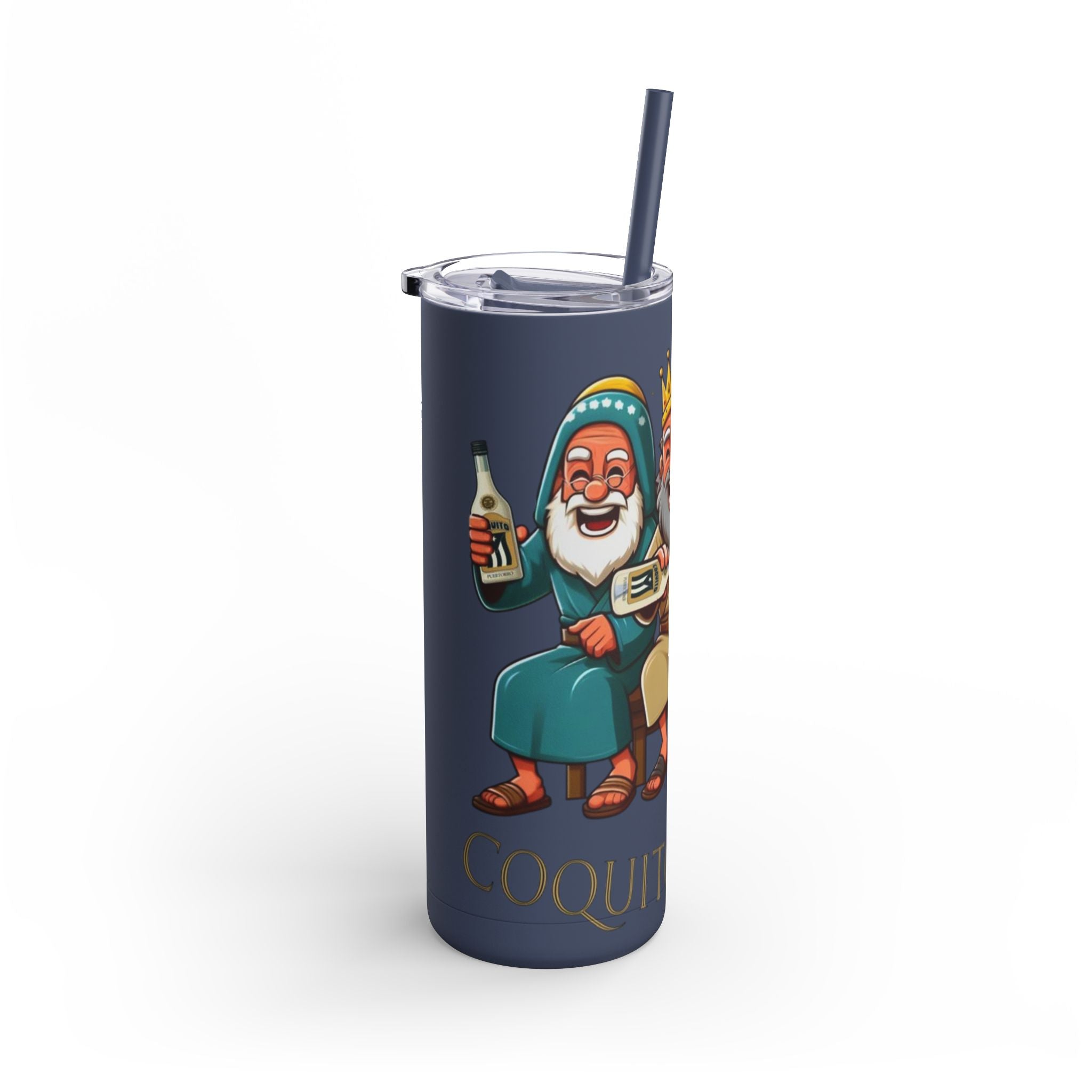 Puerto Rico Traditions Coquito Cute Skinny Matte Drink Cup | Ideal for Parties, Gifts, and Everyday Use | Fun King Design - Metamorphosis Creations