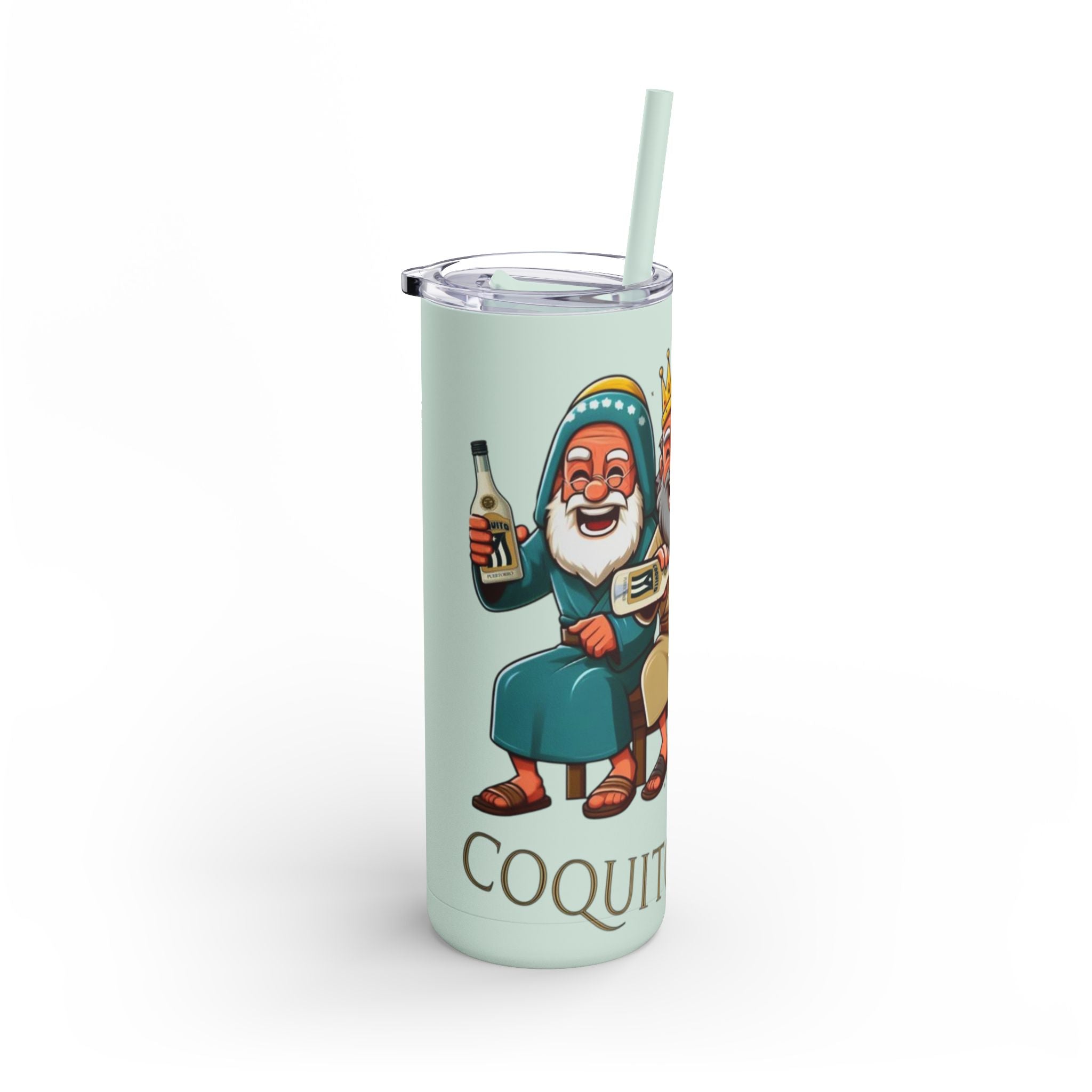 Puerto Rico Traditions Coquito Cute Skinny Matte Drink Cup | Ideal for Parties, Gifts, and Everyday Use | Fun King Design - Metamorphosis Creations