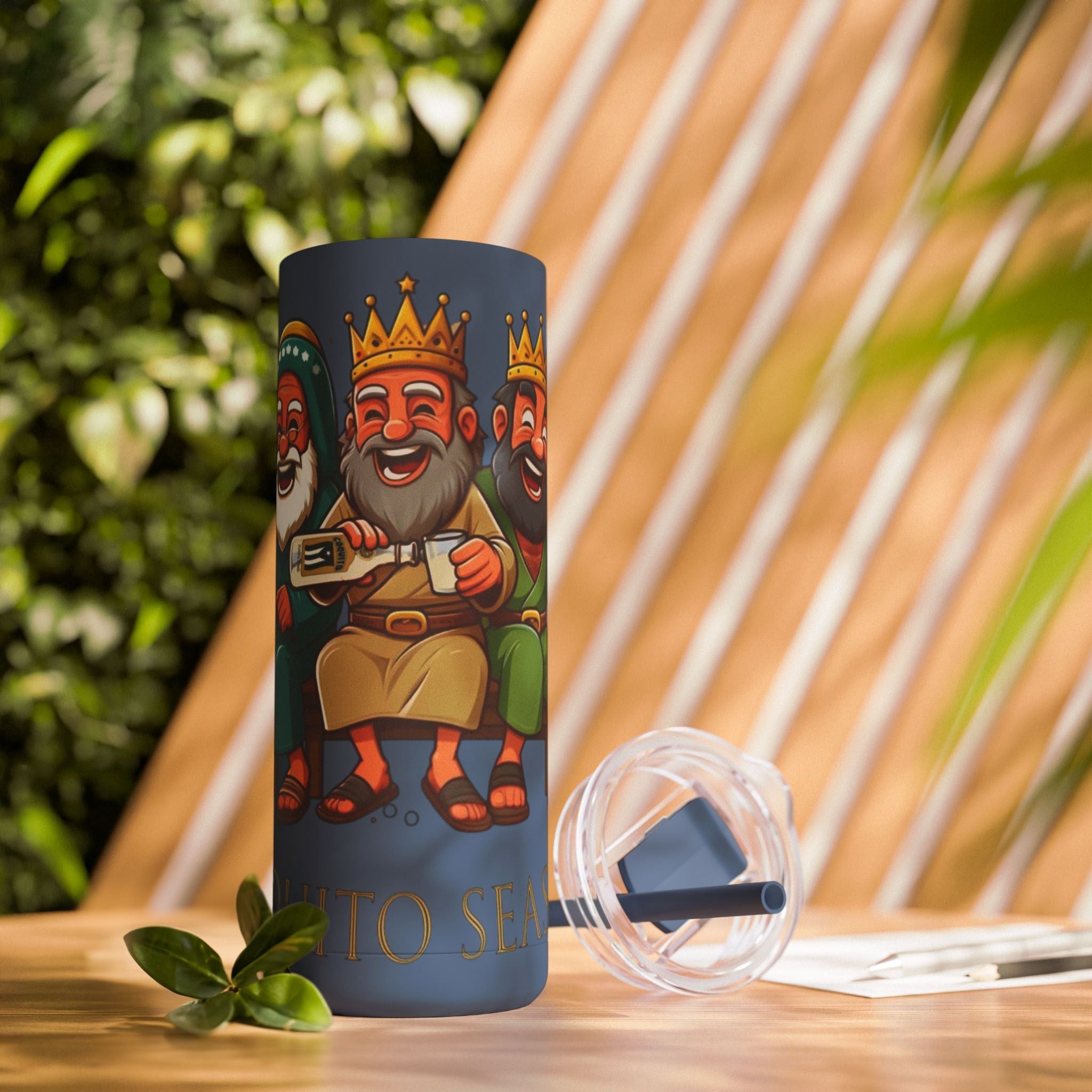 Puerto Rico Traditions Coquito Cute Skinny Matte Drink Cup | Ideal for Parties, Gifts, and Everyday Use | Fun King Design - Metamorphosis Creations