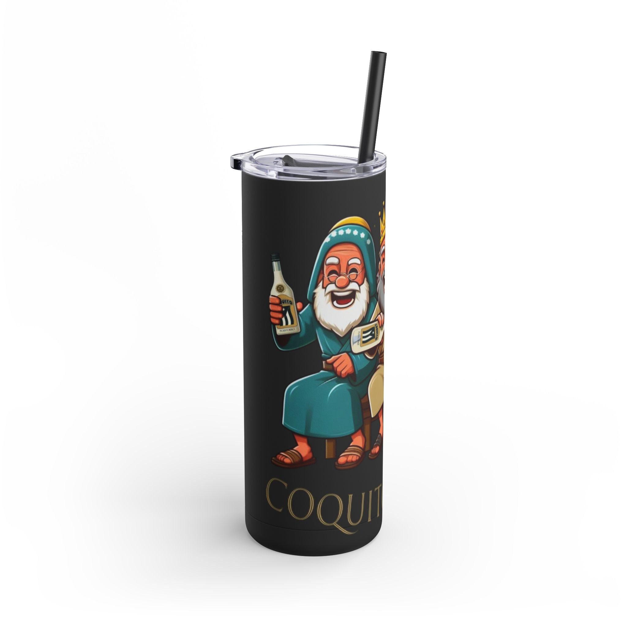Puerto Rico Traditions Coquito Cute Skinny Matte Drink Cup | Ideal for Parties, Gifts, and Everyday Use | Fun King Design - Metamorphosis Creations