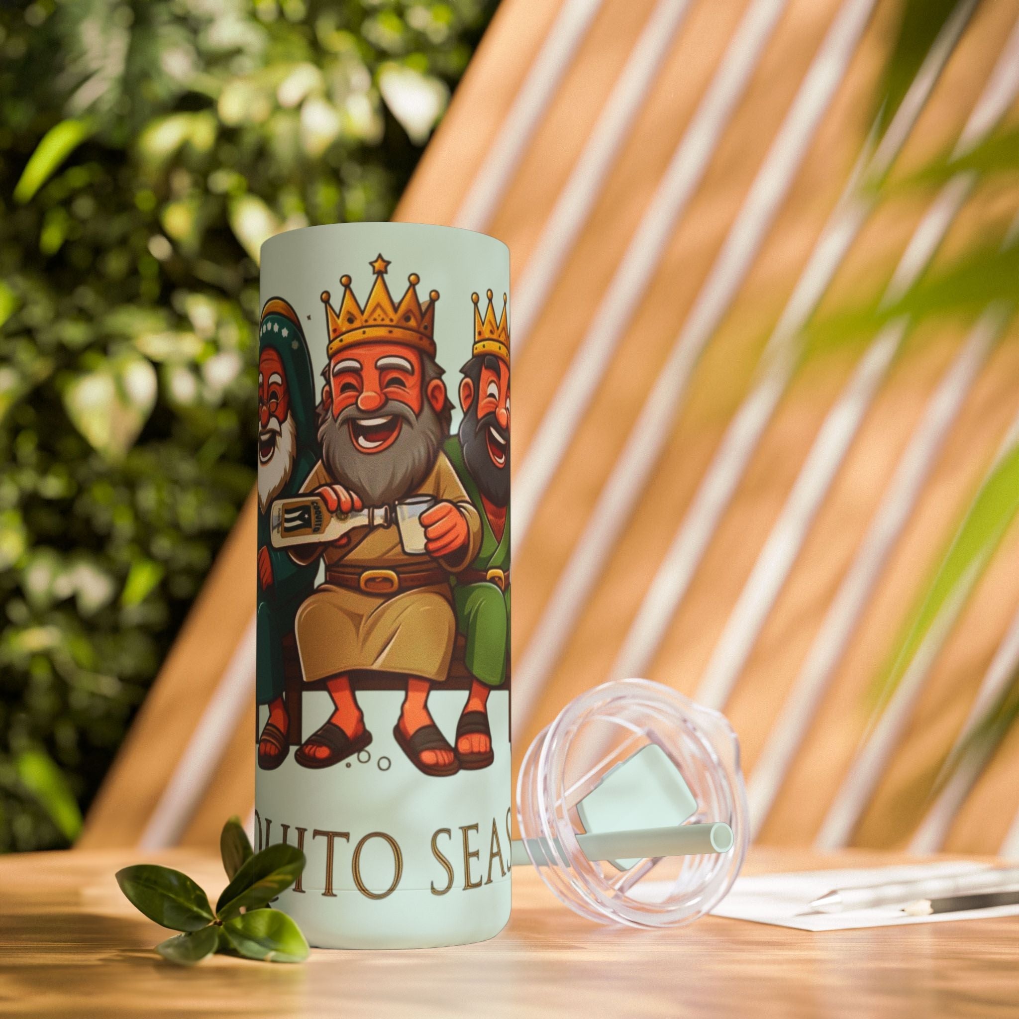 Puerto Rico Traditions Coquito Cute Skinny Matte Drink Cup | Ideal for Parties, Gifts, and Everyday Use | Fun King Design - Metamorphosis Creations