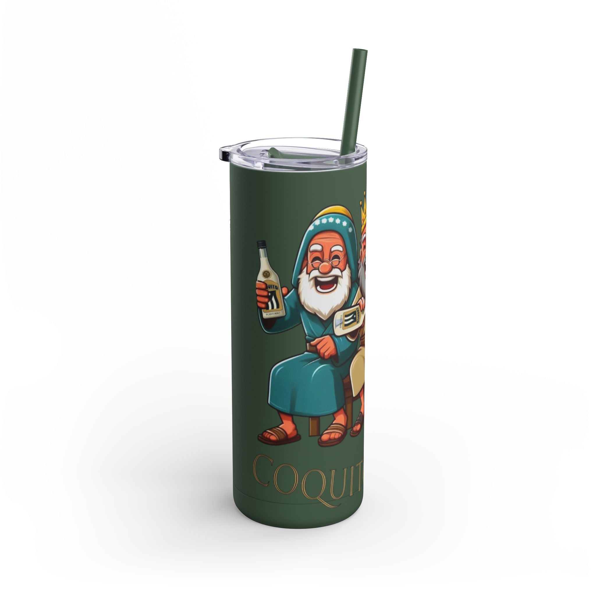 Puerto Rico Traditions Coquito Cute Skinny Matte Drink Cup | Ideal for Parties, Gifts, and Everyday Use | Fun King Design - Metamorphosis Creations