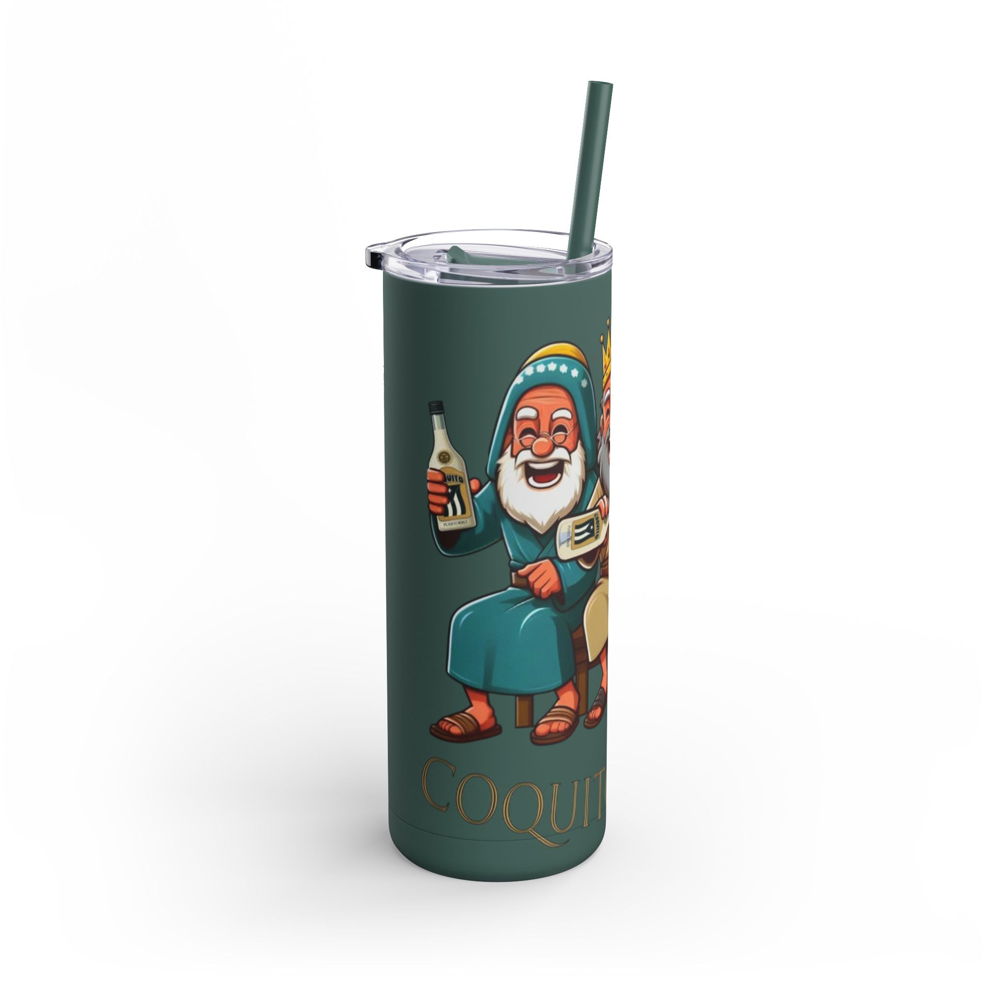 Puerto Rico Traditions Coquito Cute Skinny Matte Drink Cup | Ideal for Parties, Gifts, and Everyday Use | Fun King Design - Metamorphosis Creations
