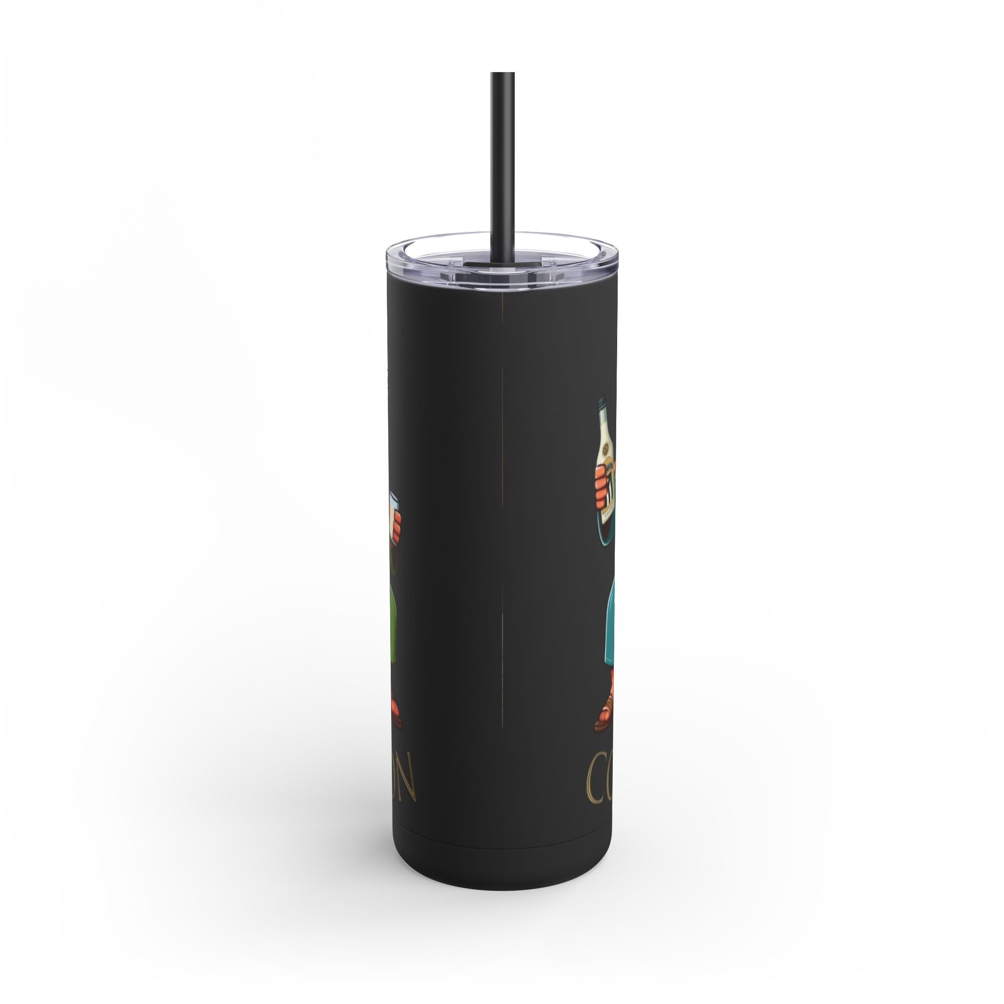 Puerto Rico Traditions Coquito Cute Skinny Matte Drink Cup | Ideal for Parties, Gifts, and Everyday Use | Fun King Design - Metamorphosis Creations