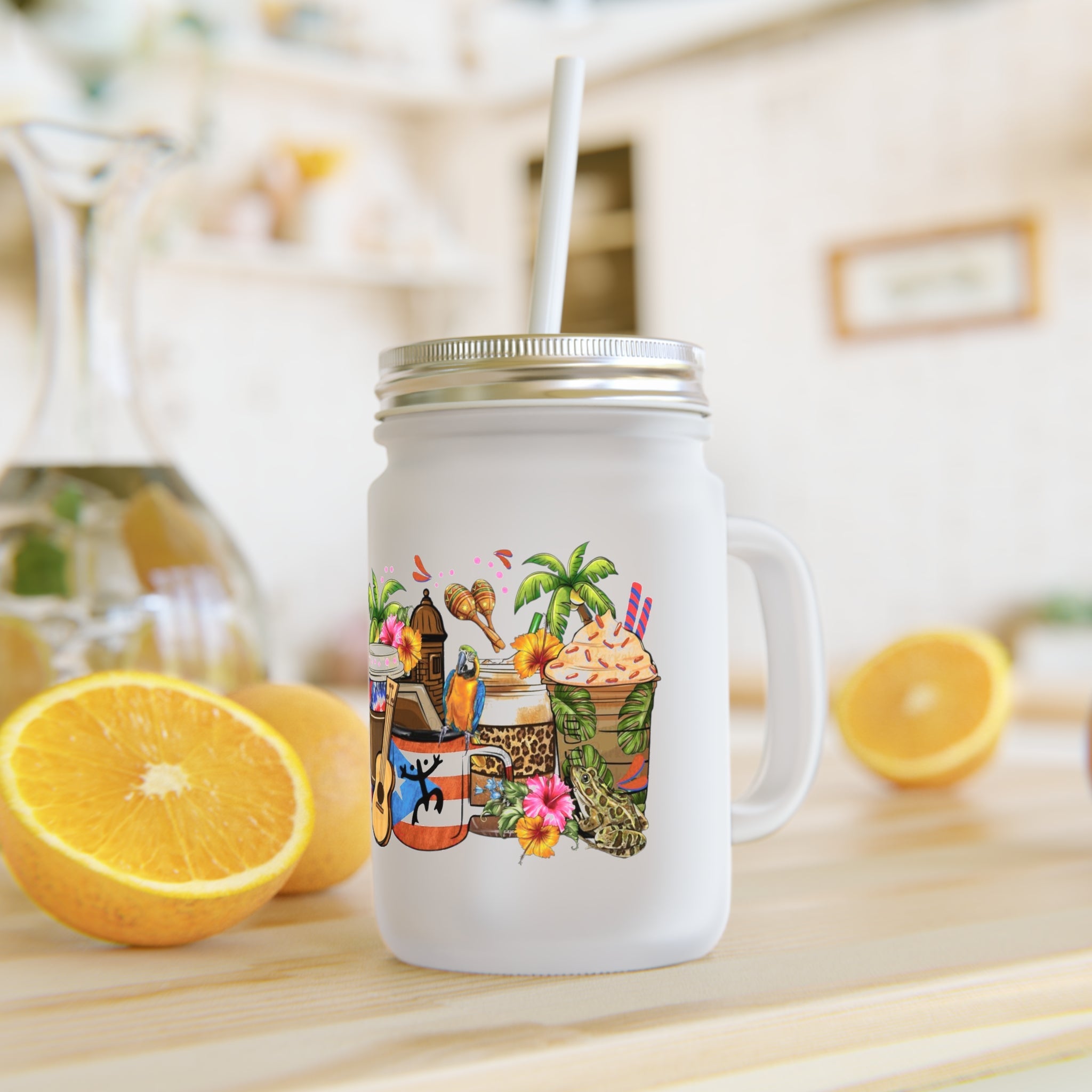Puerto Rico Traditions Coquito Holiday Tropical Mason Jar - Metamorphosis Creations