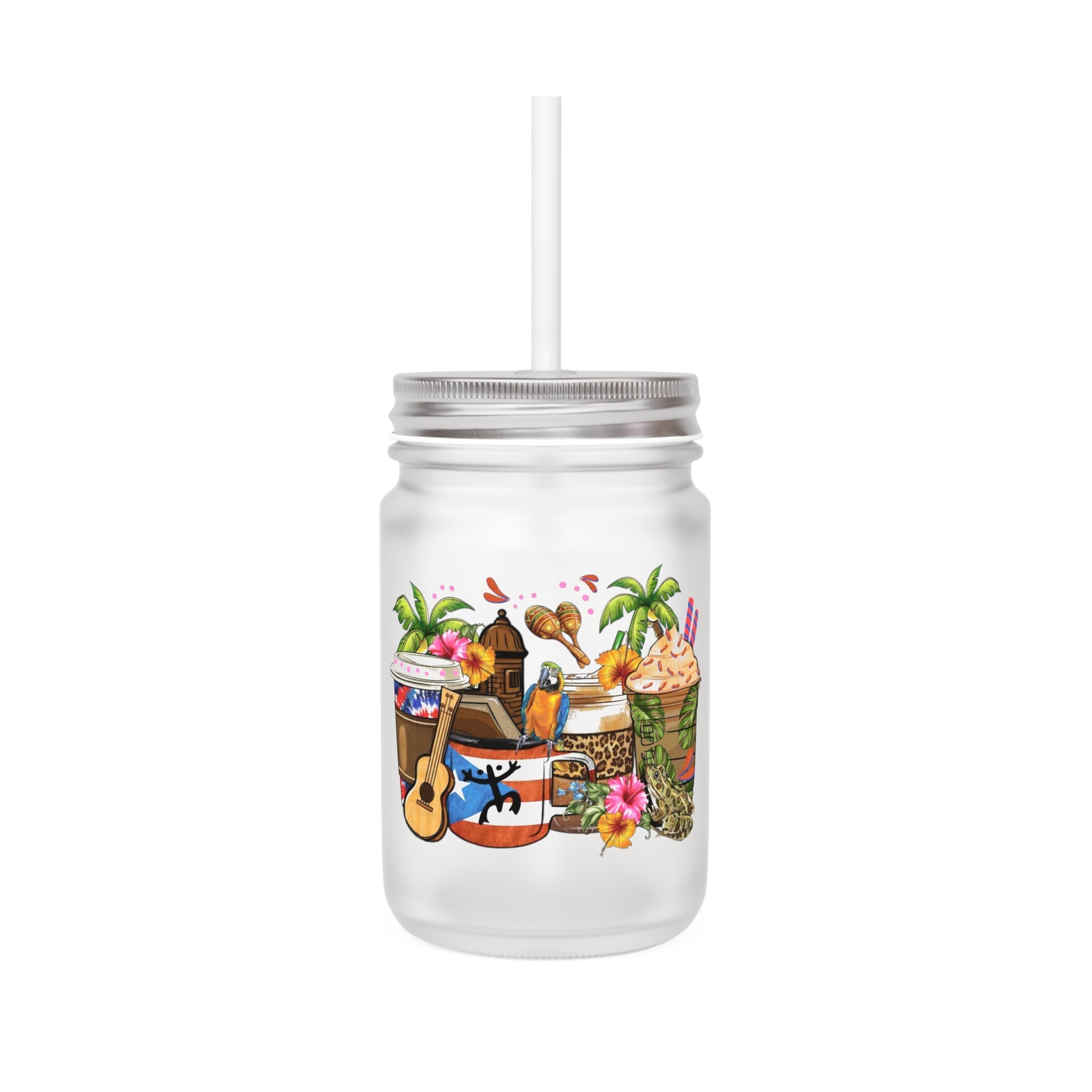 Puerto Rico Traditions Coquito Holiday Tropical Mason Jar - Metamorphosis Creations