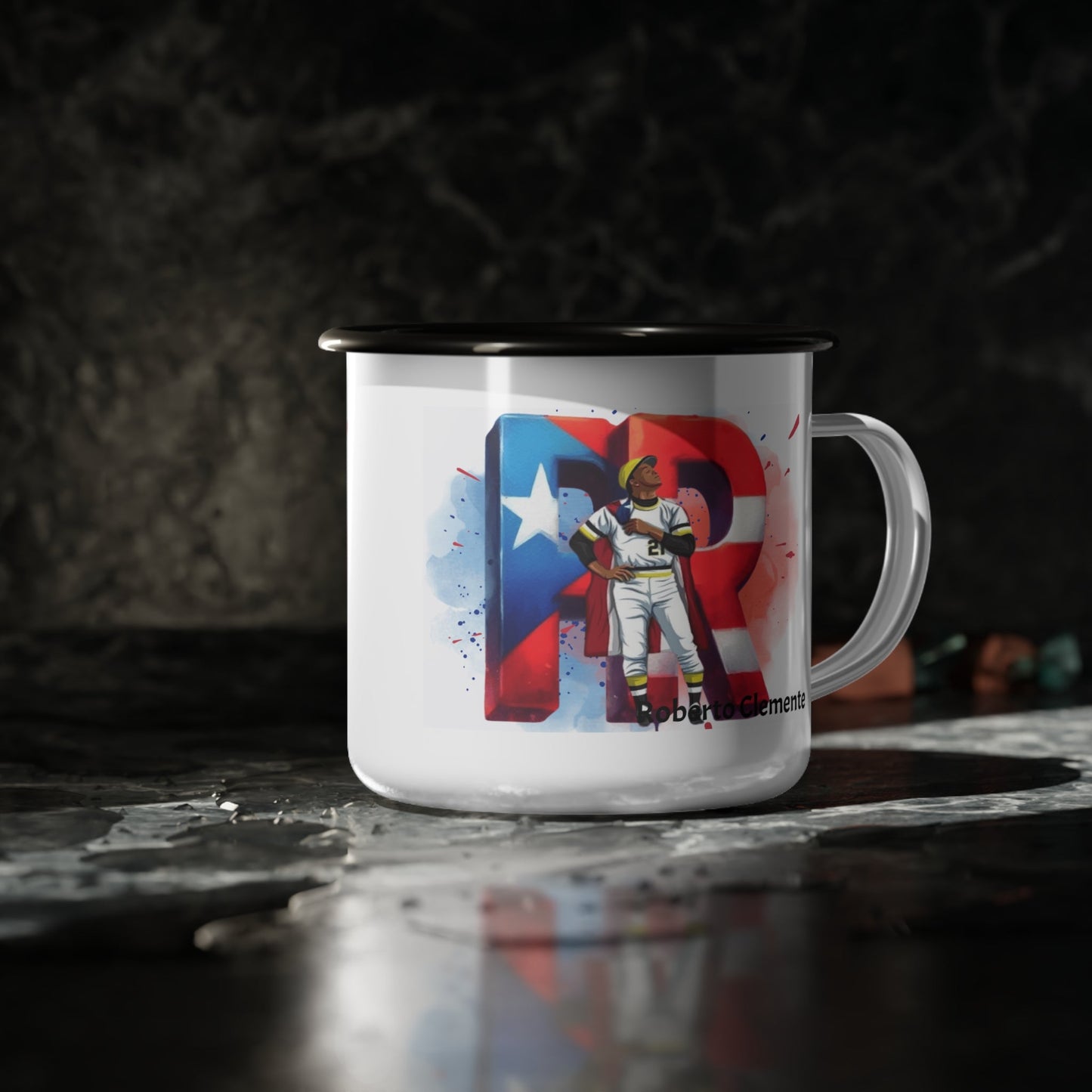 Roberto Clemente Herencia de Puerto Rico Enamel Camp Cup | Baseball Fan Gift, Outdoor Mug, Collectible Cup, Sports Enthusiast, Celebration Drinkware - Metamorphosis Creations
