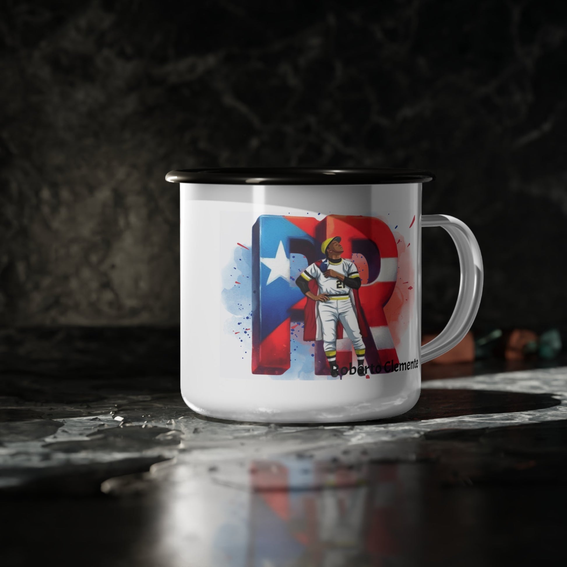 Roberto Clemente Herencia de Puerto Rico Enamel Camp Cup | Baseball Fan Gift, Outdoor Mug, Collectible Cup, Sports Enthusiast, Celebration Drinkware - Metamorphosis Creations