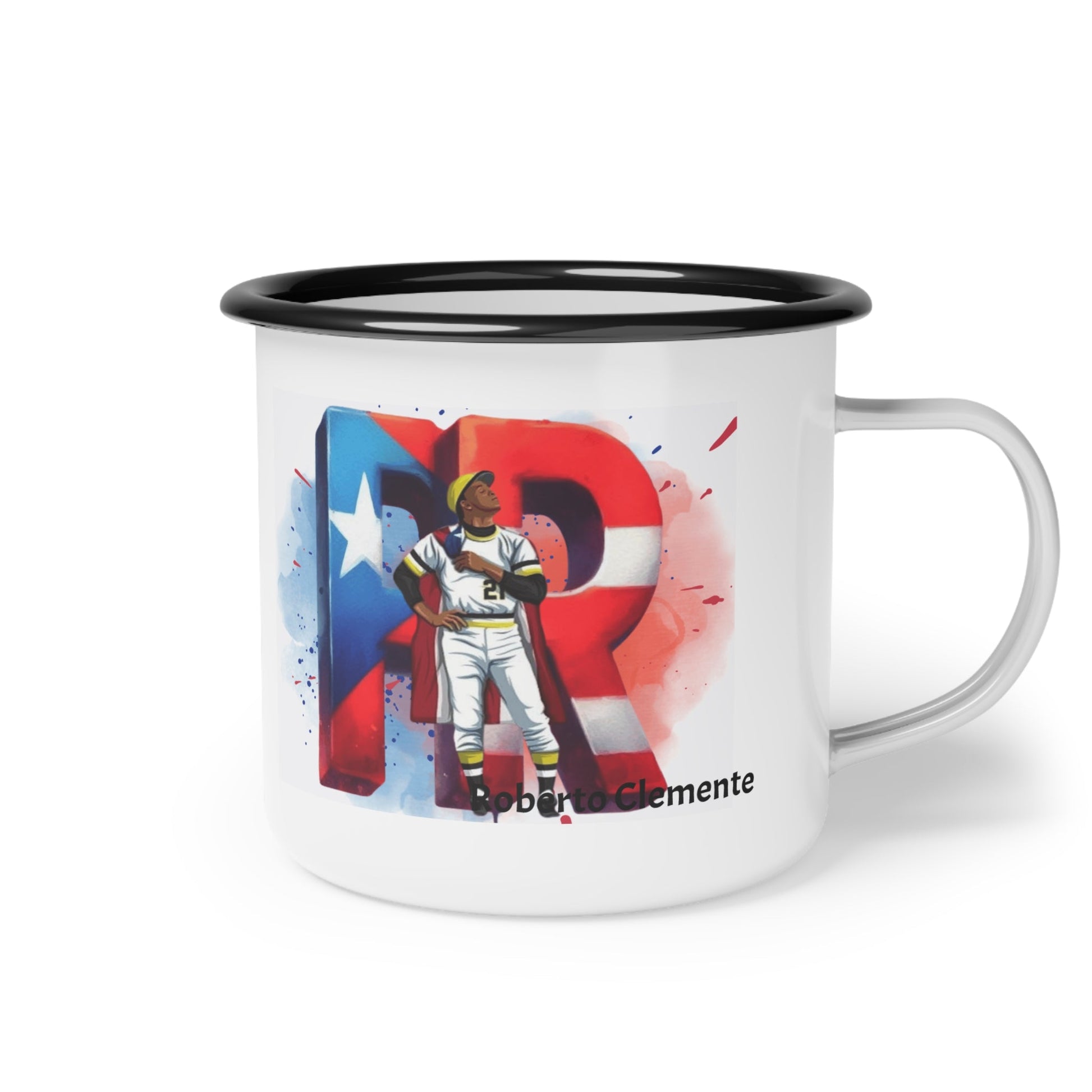 Roberto Clemente Herencia de Puerto Rico Enamel Camp Cup | Baseball Fan Gift, Outdoor Mug, Collectible Cup, Sports Enthusiast, Celebration Drinkware - Metamorphosis Creations