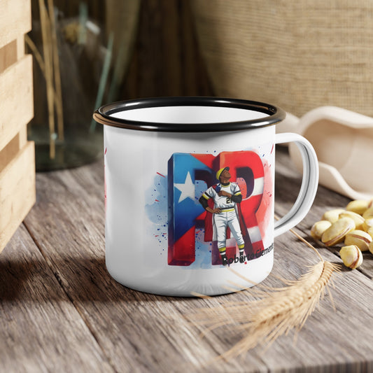 Roberto Clemente Herencia de Puerto Rico Enamel Camp Cup | Baseball Fan Gift, Outdoor Mug, Collectible Cup, Sports Enthusiast, Celebration Drinkware - Metamorphosis Creations
