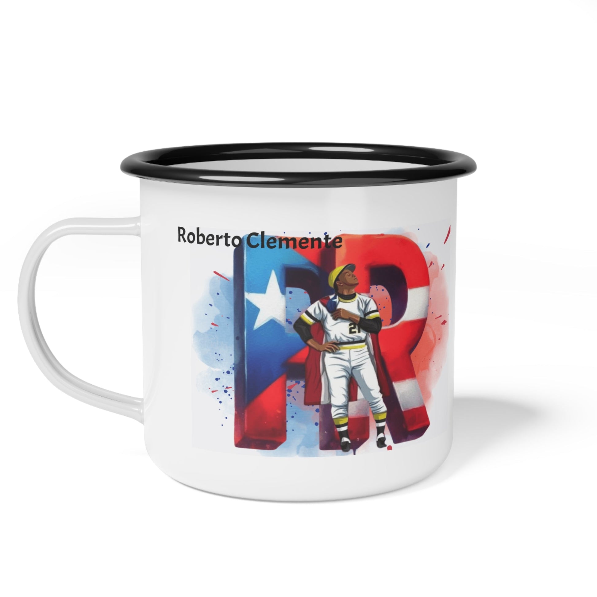 Roberto Clemente Herencia de Puerto Rico Enamel Camp Cup | Baseball Fan Gift, Outdoor Mug, Collectible Cup, Sports Enthusiast, Celebration Drinkware - Metamorphosis Creations