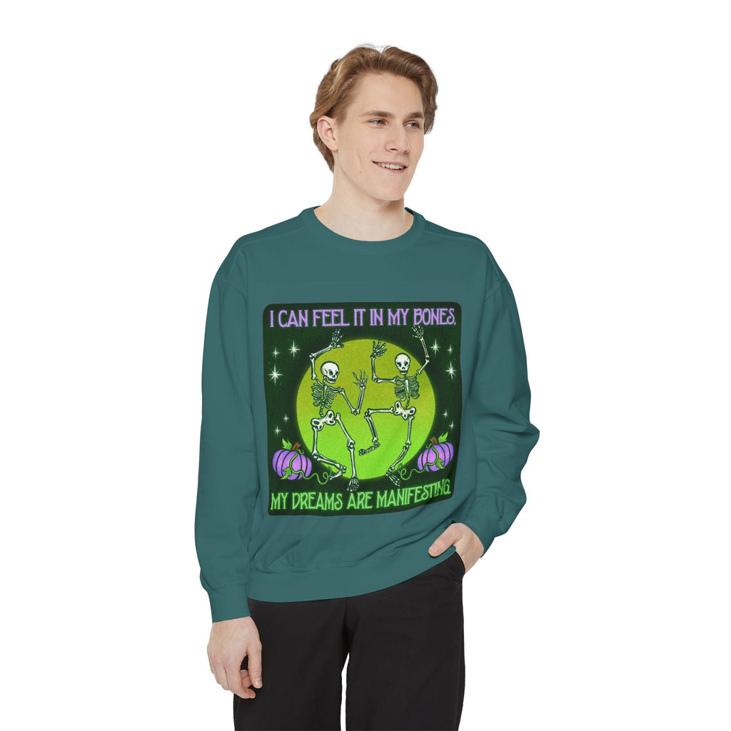 Spooky Manifesting Sweatshirt, Unisex Skeleton Pullover, Halloween Apparel, Cozy Fall Fashion, Casual Trendy Top, Unique Gift - Metamorphosis Creations
