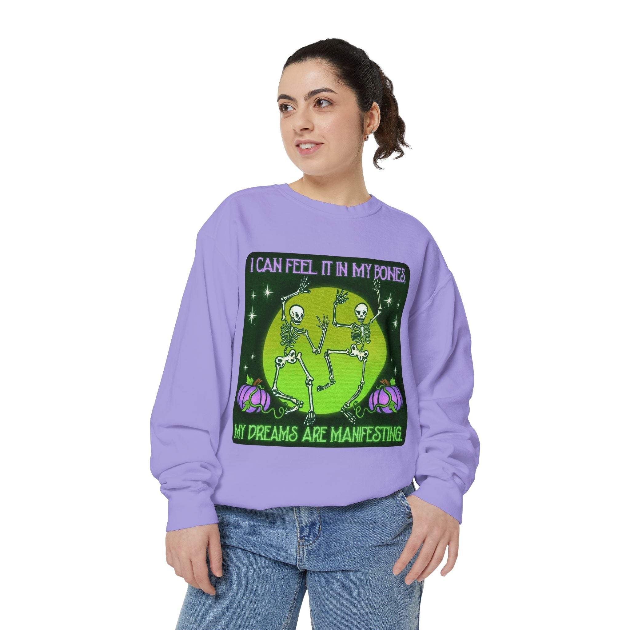 Spooky Manifesting Sweatshirt, Unisex Skeleton Pullover, Halloween Apparel, Cozy Fall Fashion, Casual Trendy Top, Unique Gift - Metamorphosis Creations